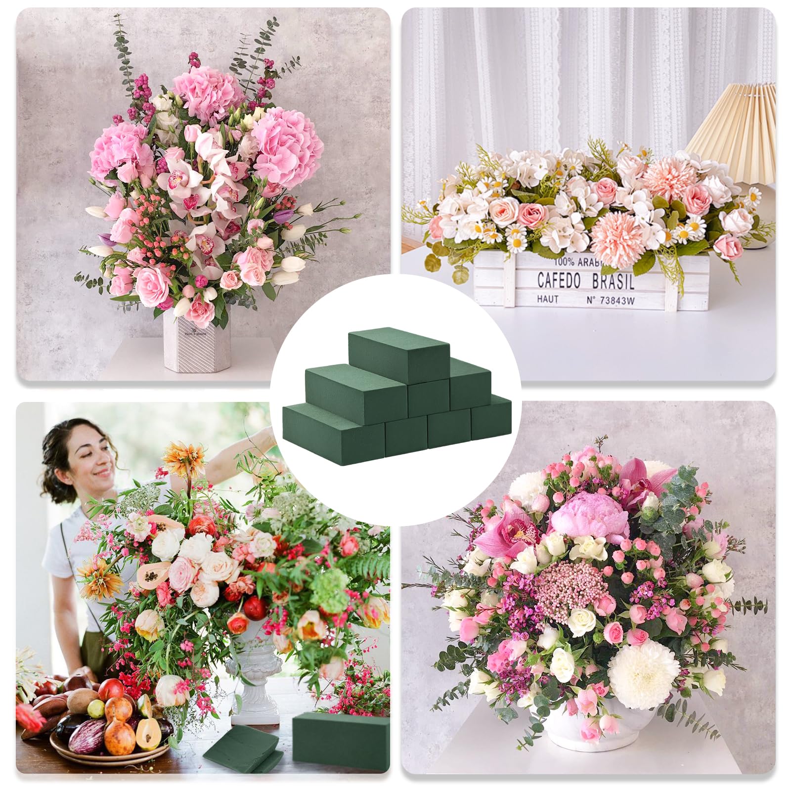 Tunnkit 8 Pcs Floral Foam Bricks - 7.8x3.5x2.4 Inch Wet & Dry Flower Foam Blocks for Fresh & Artificial Flowers - Florist Foam Craft Supplies for Wedding Centerpieces, Home Decor, Bouquets & DIY Arrangements