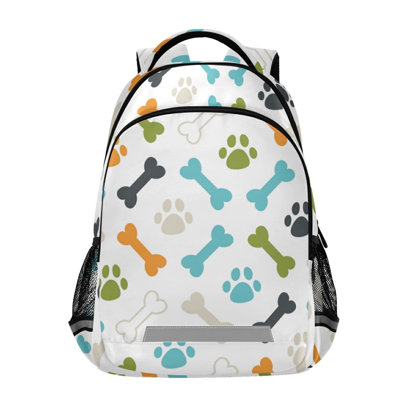 **Cute Dog Paw Prints & Bones Laptop Backpack for Teens & Adults - Reflective Stripes, School, Travel, Hiking & Camping Daypack (Perfect for School, Work & Outdoor Adventures)**
