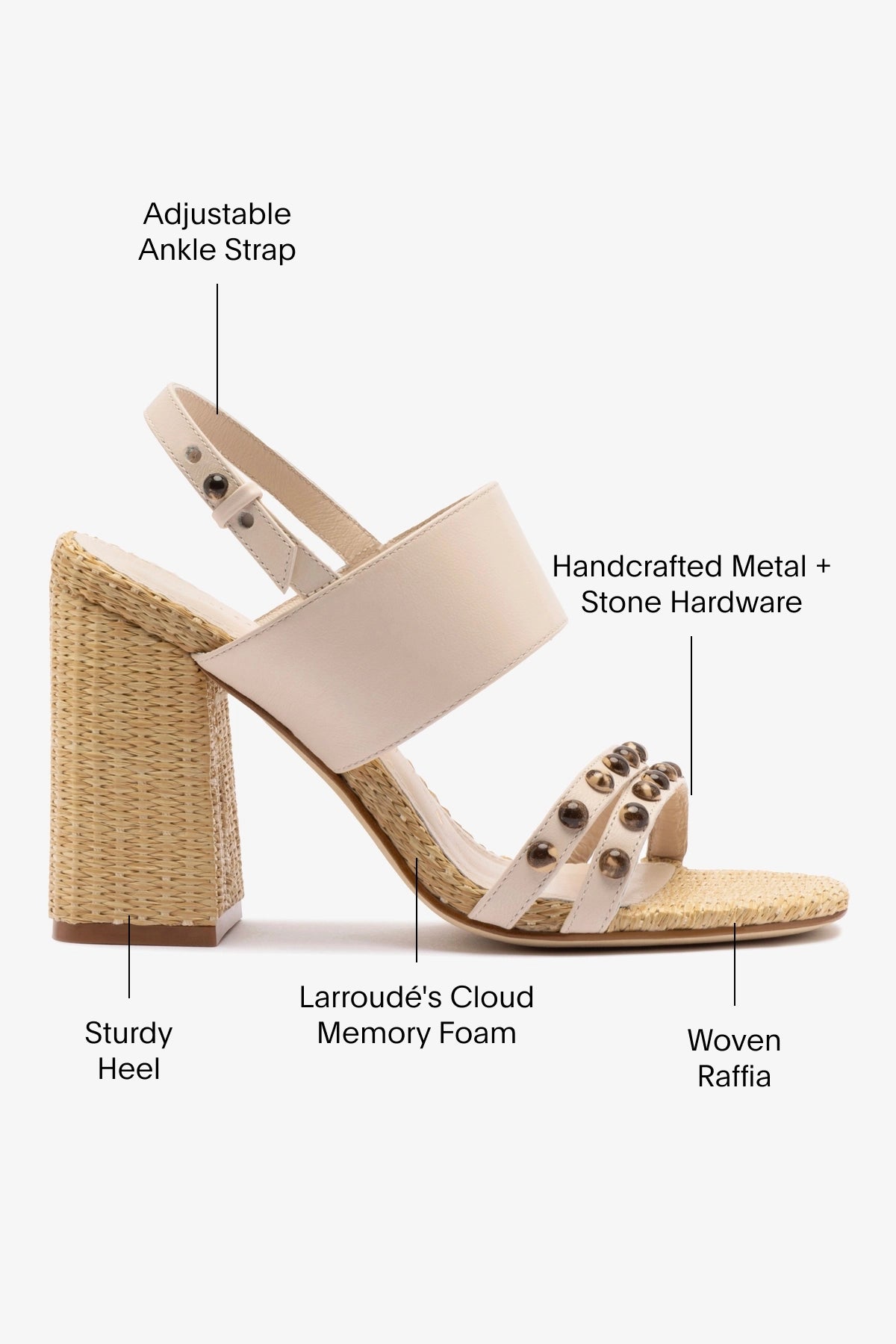 Chloe Gosselin by Larroudé Margot Women's Sandals - Puff Cream Leather & Natural Raffia Strappy Heels - Perfect for Summer Weddings, Beach Vacations & Boho Chic Outfits