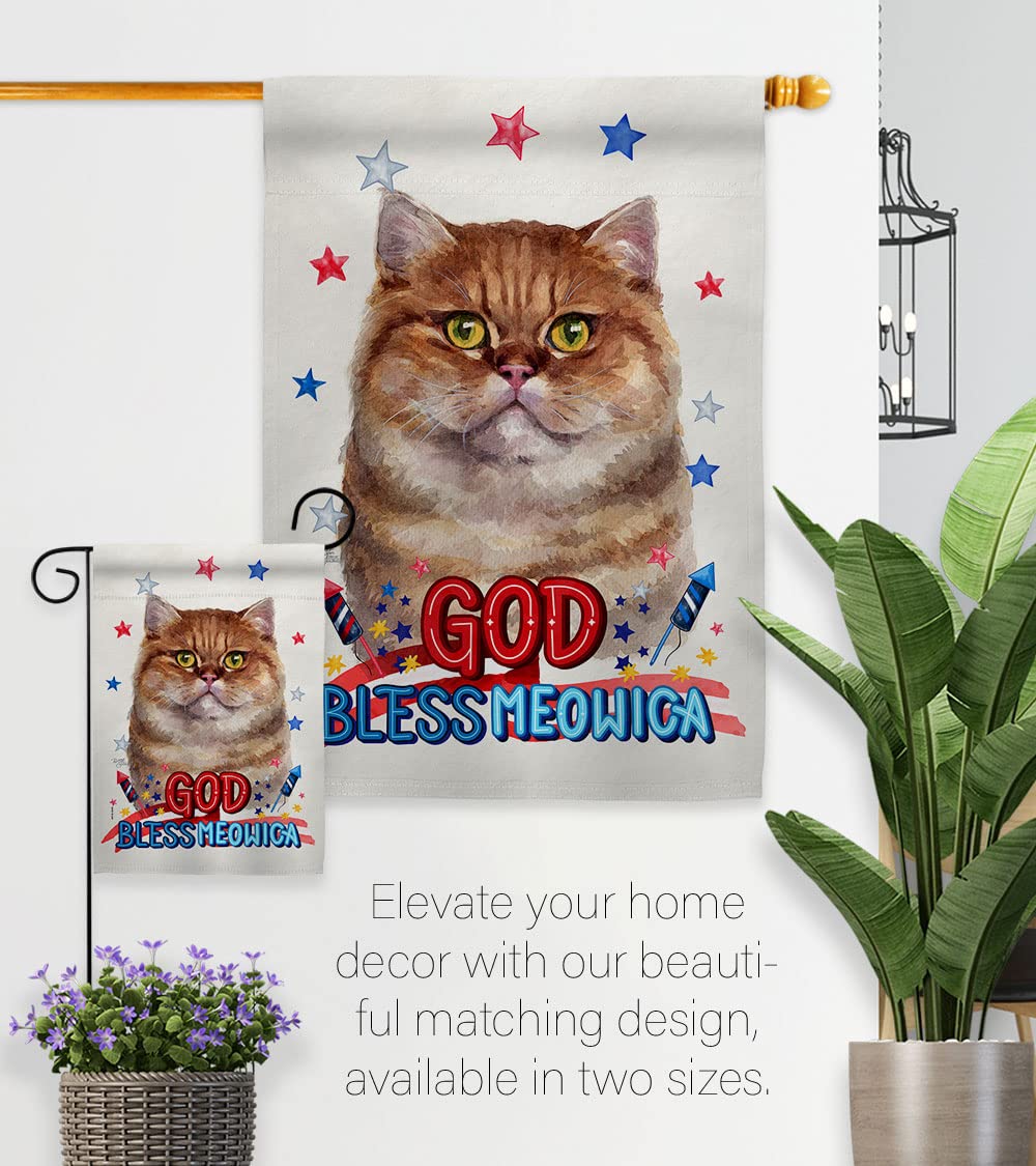 British Short Hair Cat Garden Flag Set - Double-Sided Patriotic Pet Decor for Yard & Home