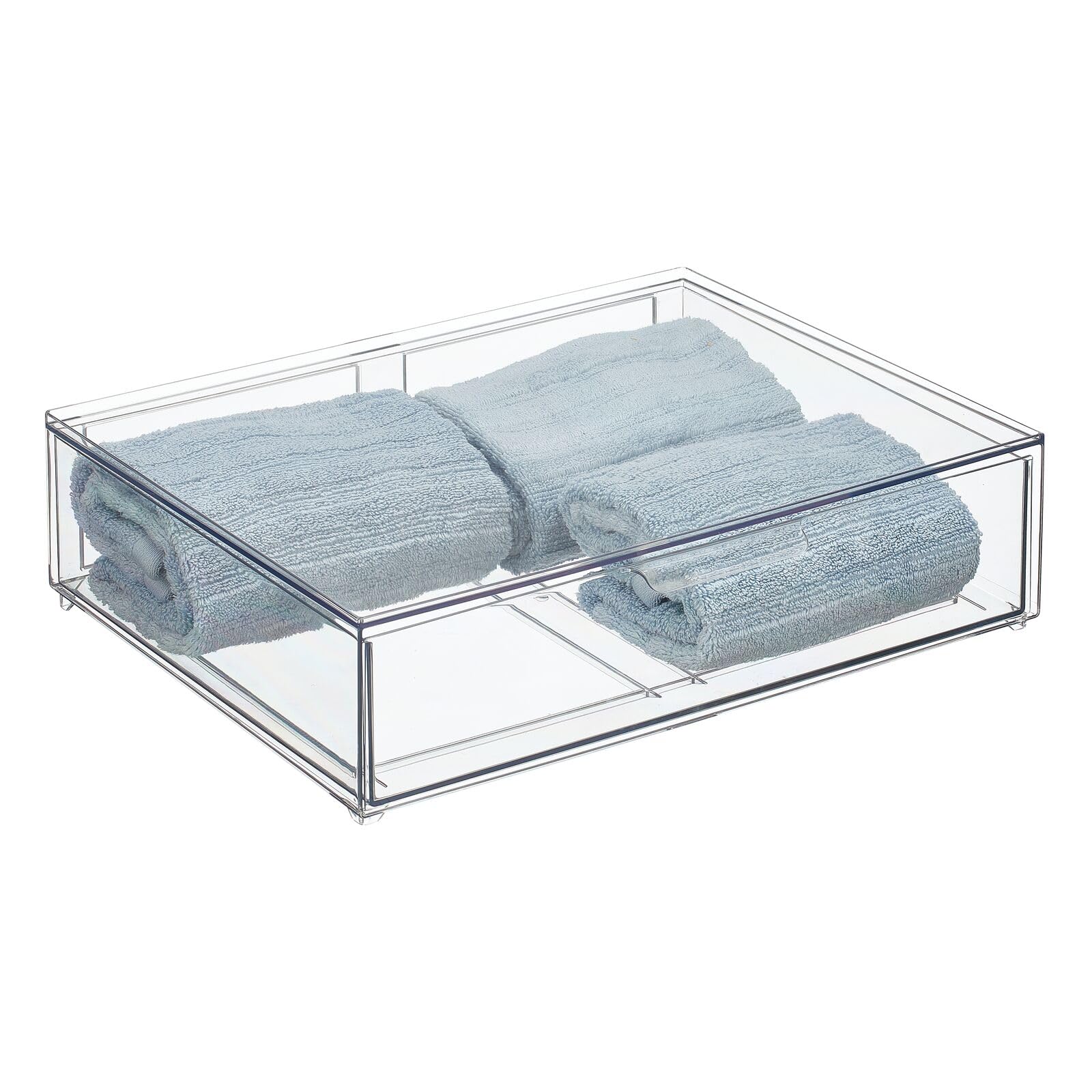 mDesign Wide Plastic Stackable Bathroom Storage Organizer Bin with Pull-Out Drawer - 2 Pack Clear - Cabinet, Vanity, Shelf & Closet Organization - Perfect for Bathroom, Bedroom & Laundry Room Storage Solutions