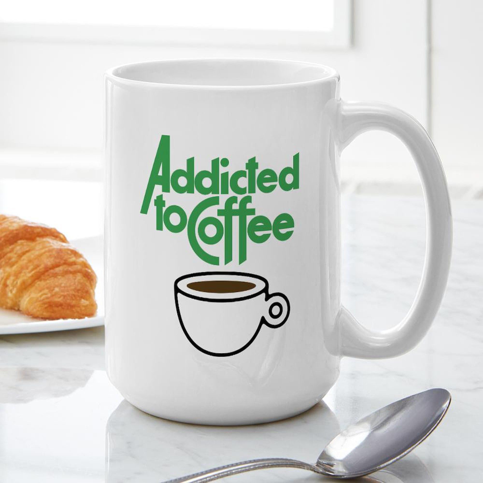 Addicted To Coffee 15 oz (444 ml) Ceramic Coffee Mug - Perfect for Home, Office & Gifts - Funny Coffee Lover Gift Idea