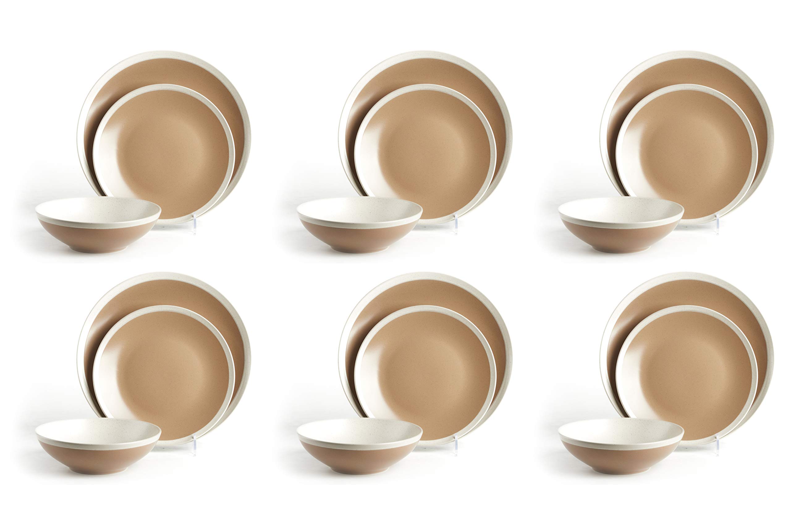 Rock Ridge Speckled Stoneware Dinnerware Set - 18 Piece Beige & Ivory Dinner Plates, Bowls & Mugs - Elegant Stoneware for Everyday Dining, Entertaining & Holiday Gatherings
