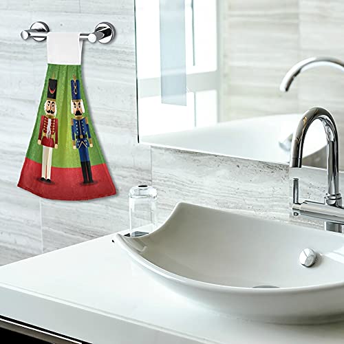 Christmas Nutcracker Kitchen Towels Set of 2 - Red & Green Holiday Hand Towels with Hanging Loop, Super Soft Absorbent Coral Velvet for Bathroom, Dish Drying & Oven Handle - Perfect for Holiday Decor & Kitchen Use