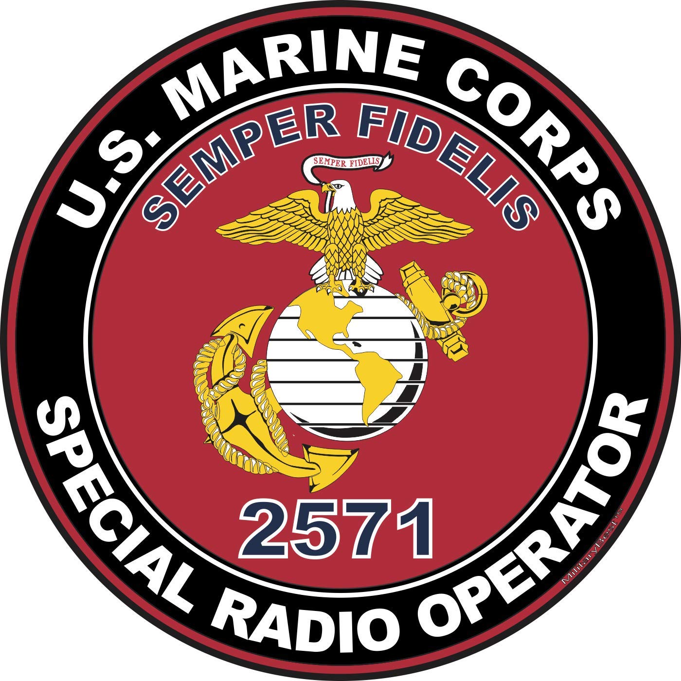 U.S.M.C. MOS 2571 Special Radio Operator Vinyl Decal 3.8 Inch - Red Military Emblem Sticker for Helmets, Vehicles & Laptops