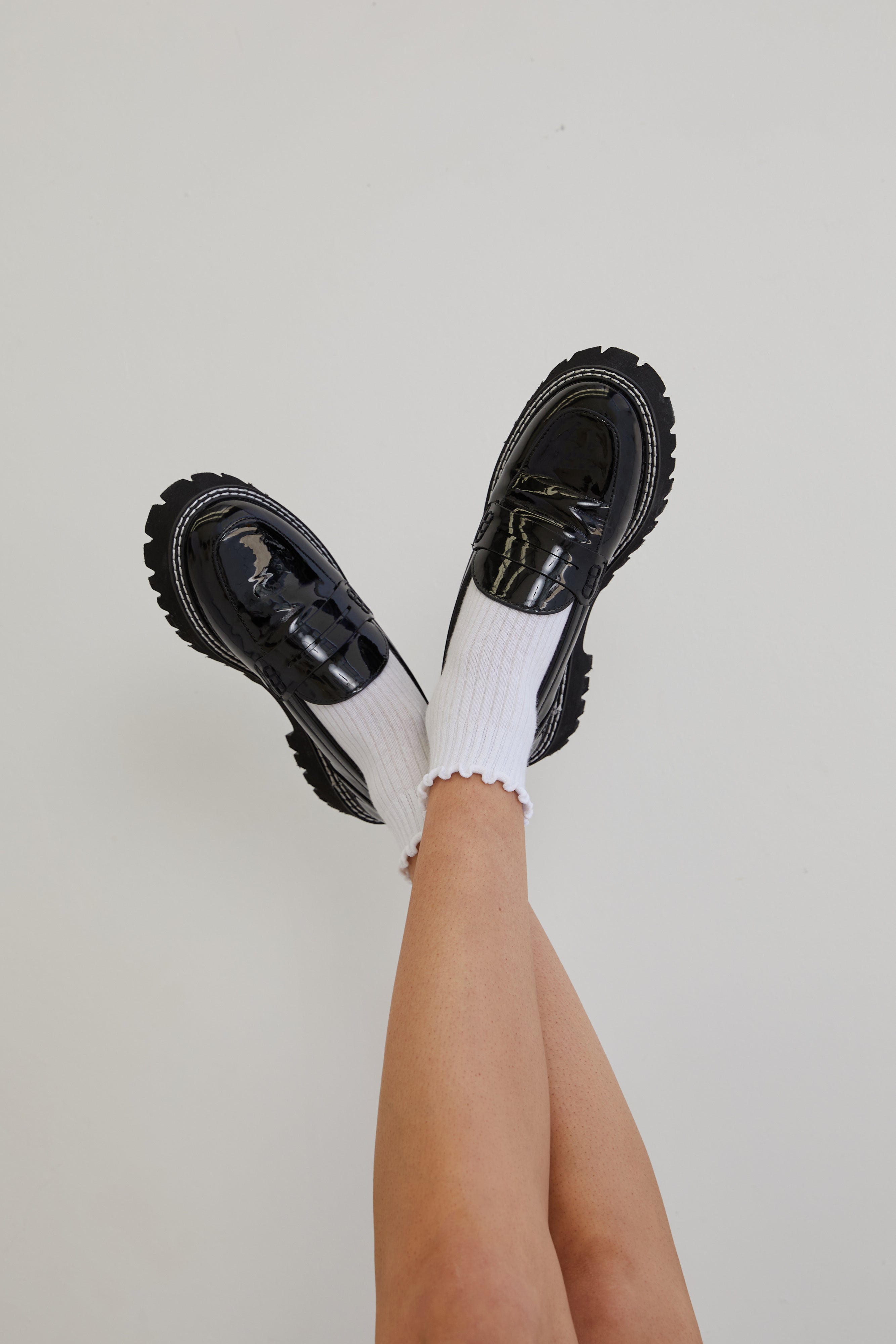 Stylish Neo Chunky Loafers in Black Patent Leather - Comfortable Slip-On Shoes for Women | Perfect for Office, Casual Wear & Everyday Outfits