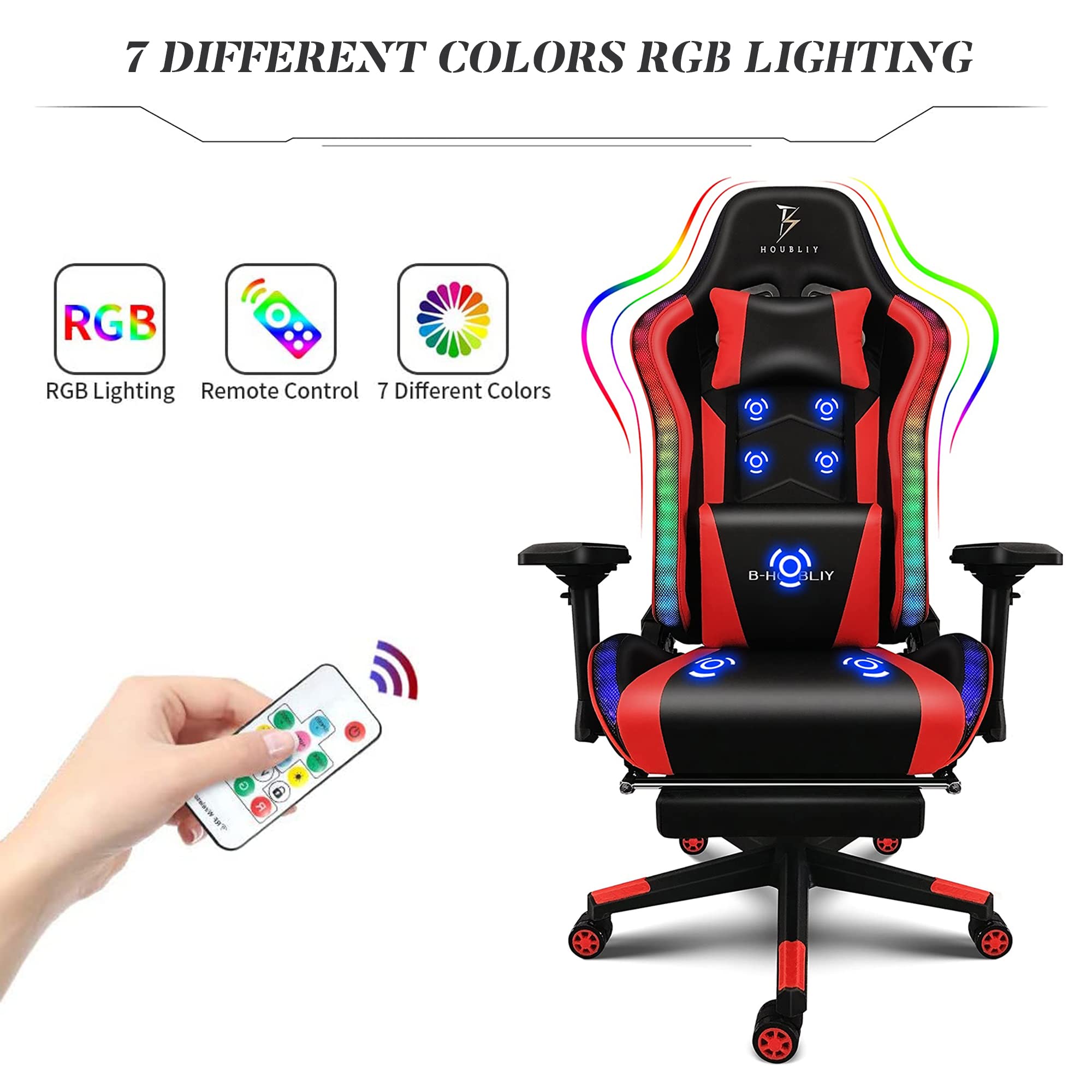 RGB Gaming Chair with Footrest & Massage - Ergonomic High Back Computer Chair with 4D Armrests, Lumbar Support & Built-in Speakers - 360° Swivel PU Leather Racing Chair for PC/Console Gaming - Perfect for Esports, Streaming & Home Office Setup