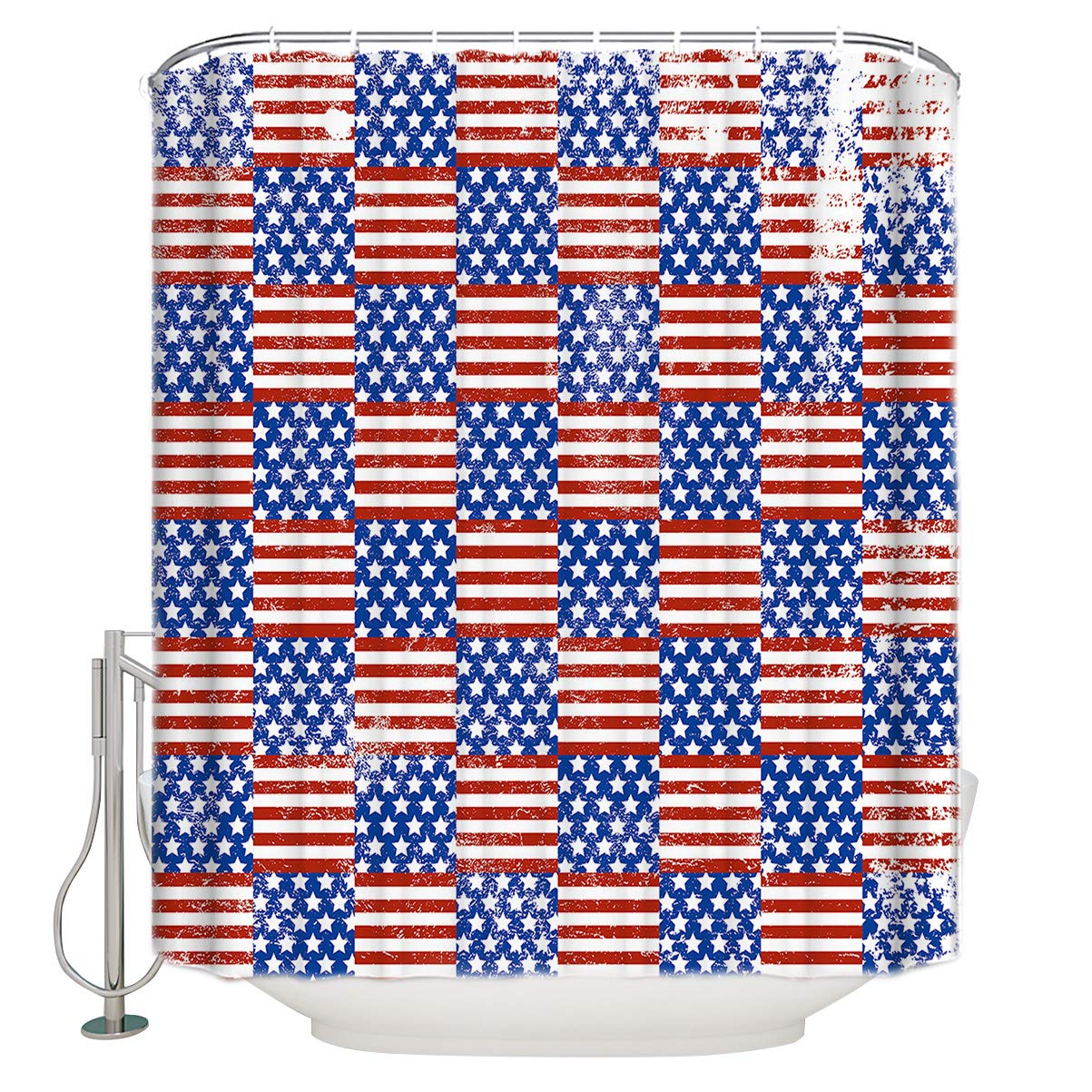 Royalreal Patriotic Stars and Stripes Shower Curtain - 36x72 Inch Waterproof Polyester Bathroom Decor with 12 Hooks | Perfect for 4th of July, Independence Day & Memorial Day Celebrations | USA Flag Theme for Bathroom, RV, or Dorm Decor