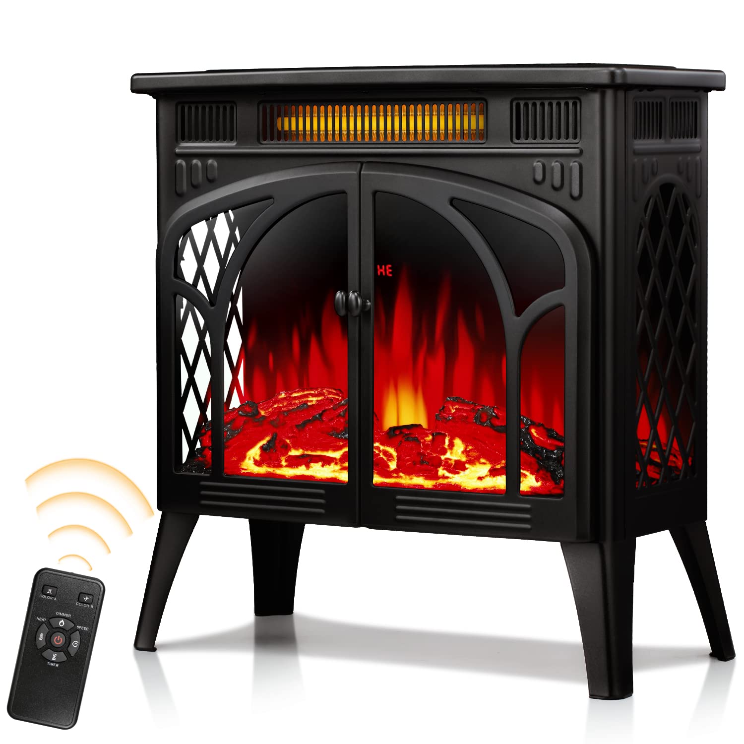 ZAFRO 1500W Electric Fireplace Stove Heater with Adjustable Brightness & Realistic Flame Effects - Overheating Protection, 2 Heating Modes, Black - Perfect for Living Room, Bedroom & Office Warmth