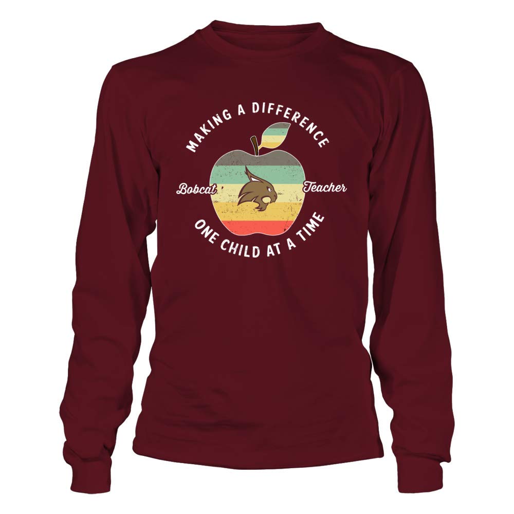 FanPrint Vintage Texas State Bobcats Graphic T-Shirt for Teachers - Difference Maker Apple Design - Perfect for School Spirit, Gifts & Casual Wear