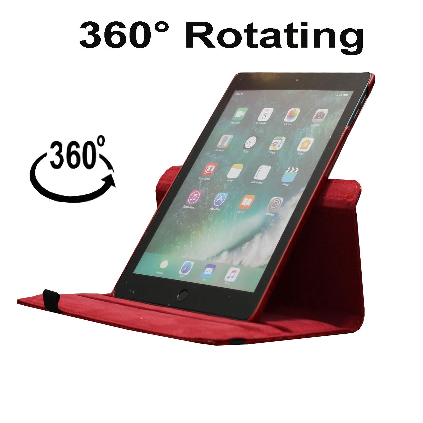 Premium Smart Case for iPad 5th/6th Gen (9.7 Inch) - Magnetic Auto Wake/Sleep Cover with Pencil Holder & Rotating Stand | Compatible with 2017/2018 iPad 9.7