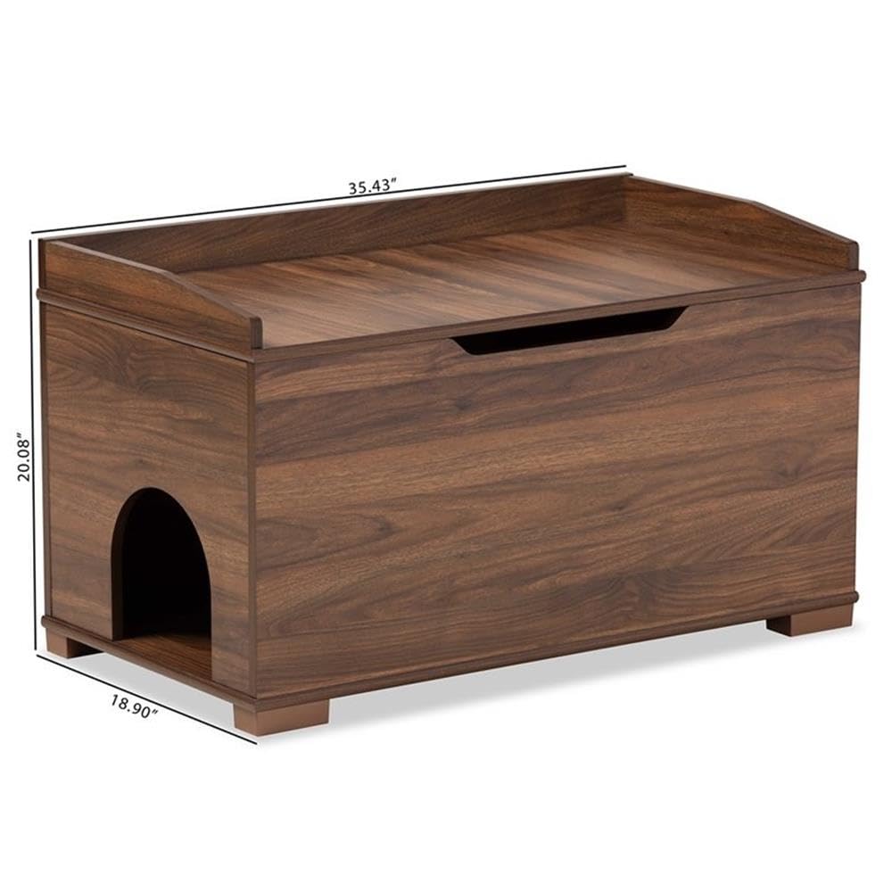 Baxton Studio Mariam Modern Walnut Brown Wood Cat Litter Box Cover - Stylish Furniture to Hide Litter Box in Living Room, Bedroom or Bathroom