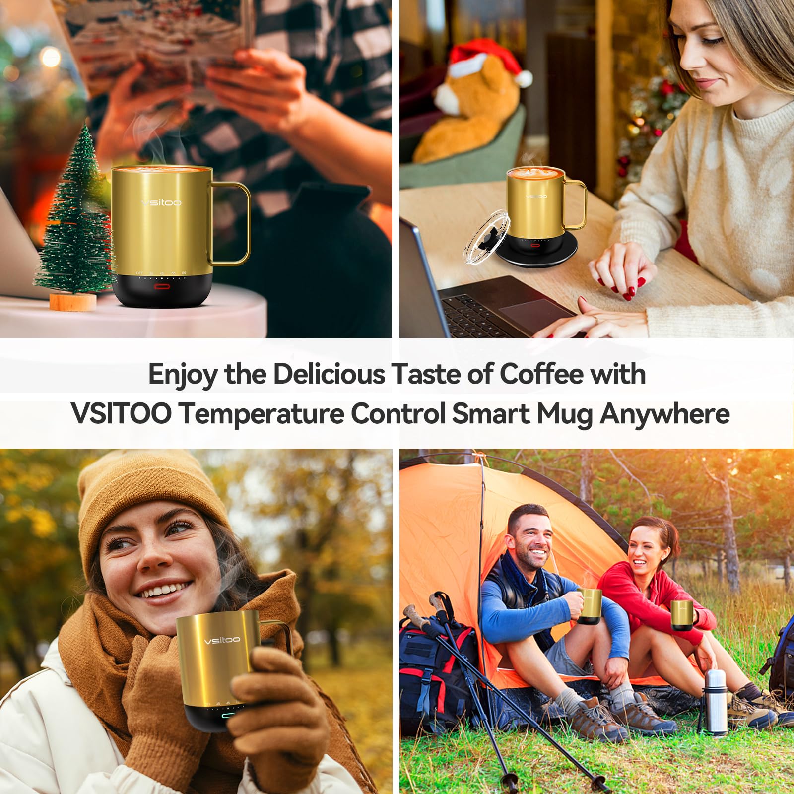 VSITOO S3Pro Smart Temperature Control Coffee Mug with Lid - 14oz Self-Heating Travel Mug, 90 Min Battery Life, APP & Manual Control - Perfect Gift for Coffee Lovers (Gold) - Ideal for Office, Home, Travel & Outdoor Use
