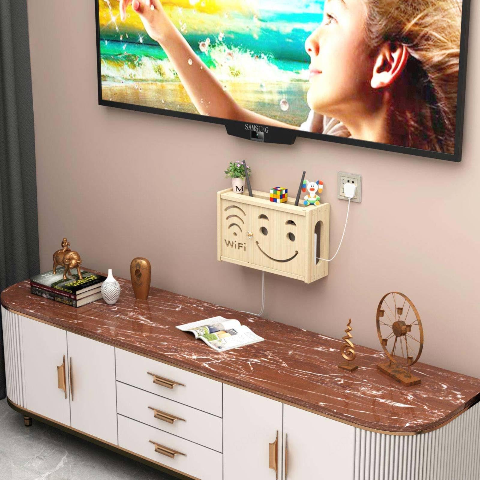 WiFi Router Hidden Box - Wall Mounted Storage Rack for Routers & Modems (A-71x28cm) - Perfect for Home, Office & Entertainment Center Cable Management