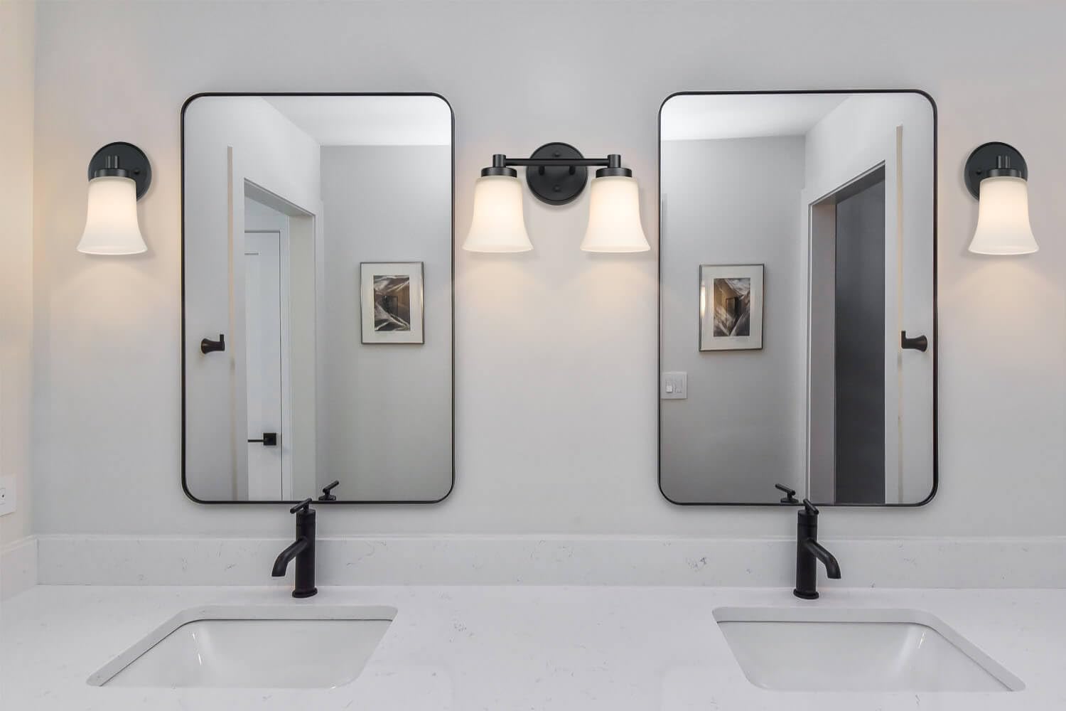 Vintage 2-Light Bathroom Vanity Sconce with Glass Shade - Black Wall Mounted Lighting Fixture for Bathroom, Powder Room & Dressing Area | Model XB-W1235-2-MB