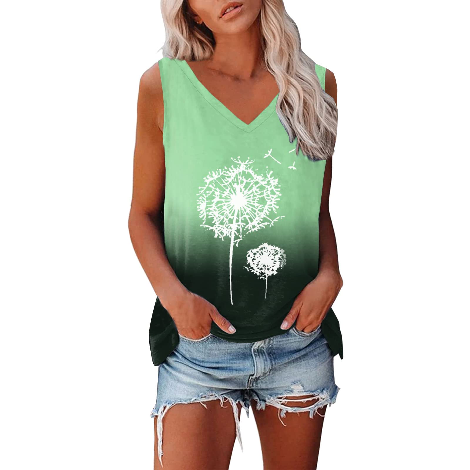 Women's Summer Camisole Tank Tops - Floral Dandelion Print Loose Fit Yoga Cami Shirts | Casual Sleeveless Blouse for Beach, Yoga & Everyday Wear
