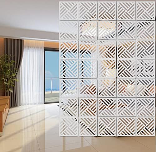 12-Piece White Hanging Room Divider Panel - Wood-Plastic DIY Partition Screens for Home & Office - 11.4x11.4 Inch with All Accessories - Perfect for Bedroom Privacy, Living Room Decor & Space Division