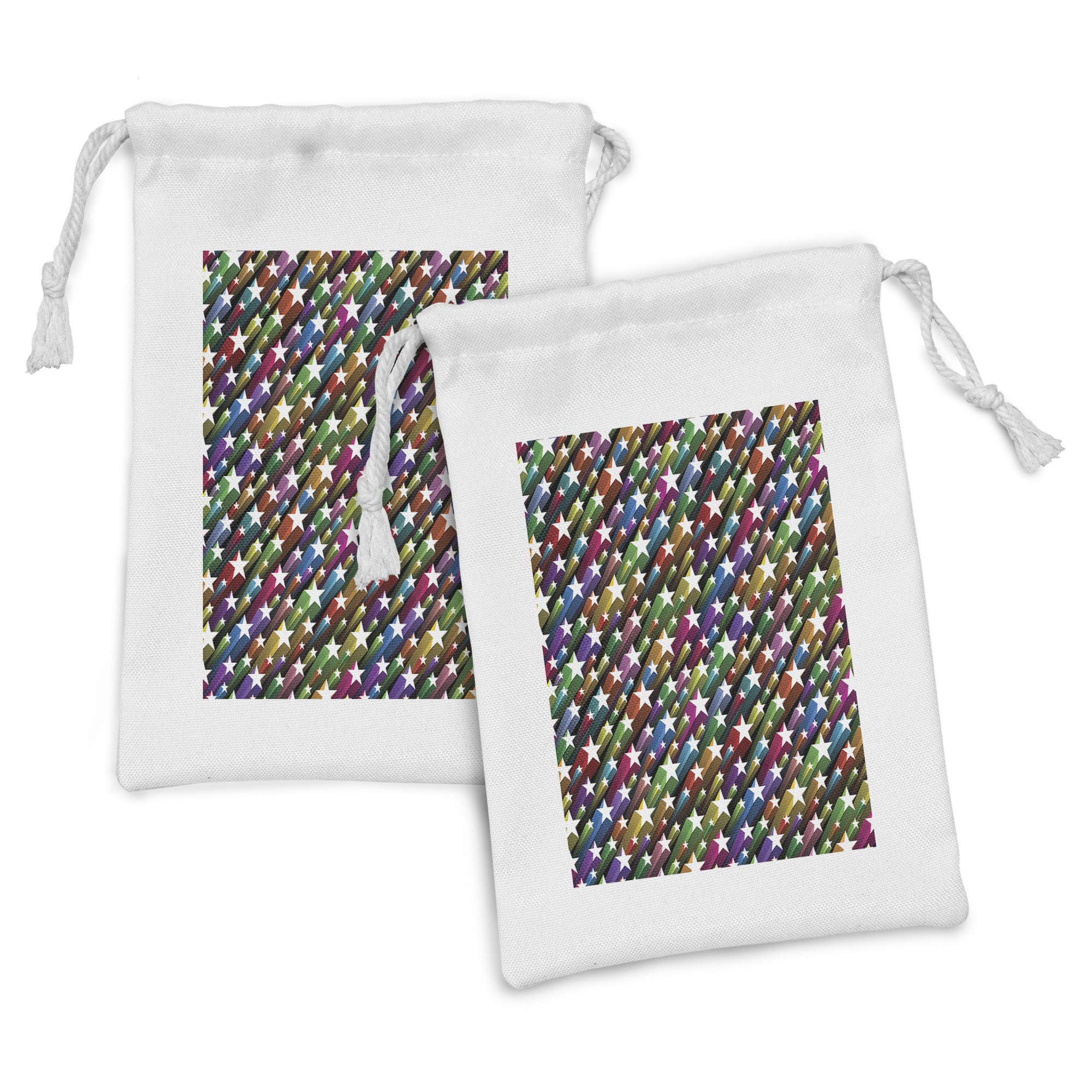 Ambesonne 2-Pack Colorful Stars Pattern Fabric Drawstring Pouches, 9