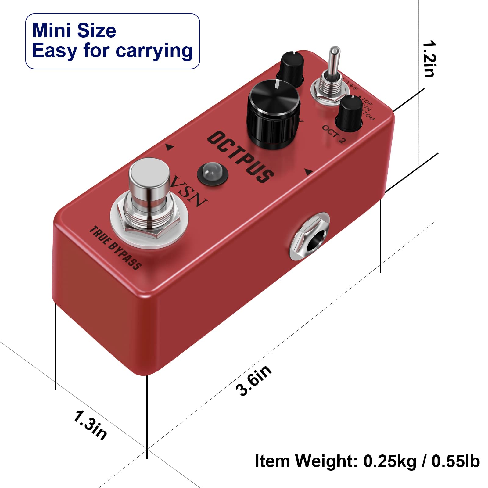 VSN Octave Guitar Pedal - Digital Polyphonic Octave Effects Generator for Electric Guitar, True Bypass Mini Pedal | Perfect for Live Performances, Studio Recording & Practice Sessions