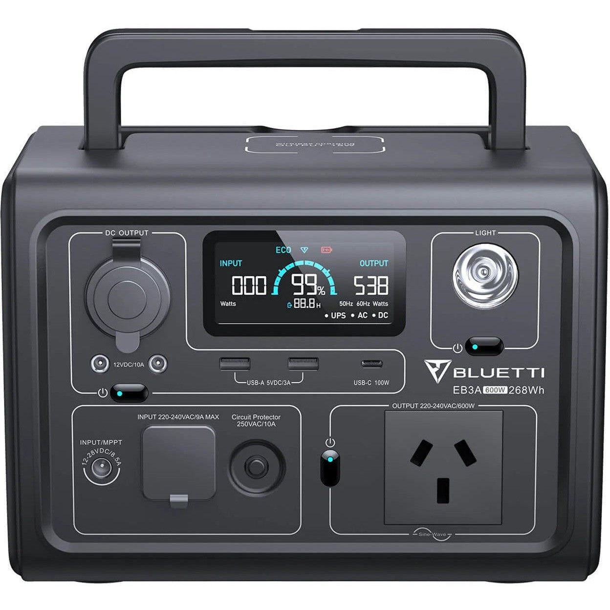 Bluetti EB3A 600W Portable Power Station with 1200W Surge, 268Wh Solar Generator for Camping, RV, Outdoor Adventures & Emergency Backup Power