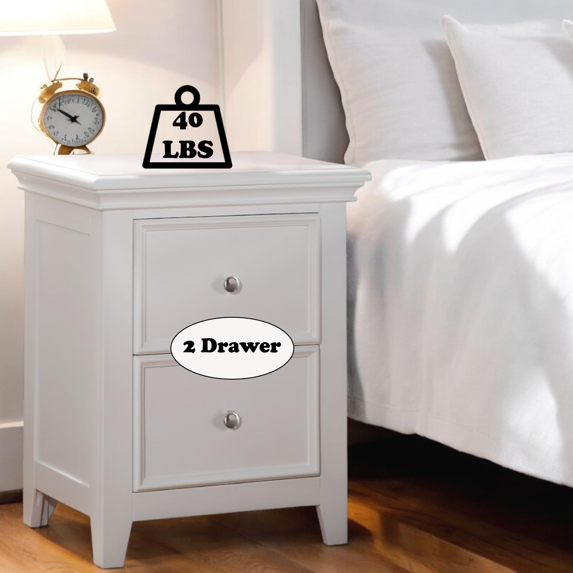 ACME Furniture Lacey Nightstand with 2 Drawers, White - Modern Bedside Table for Bedroom, Living Room & Guest Room Storage