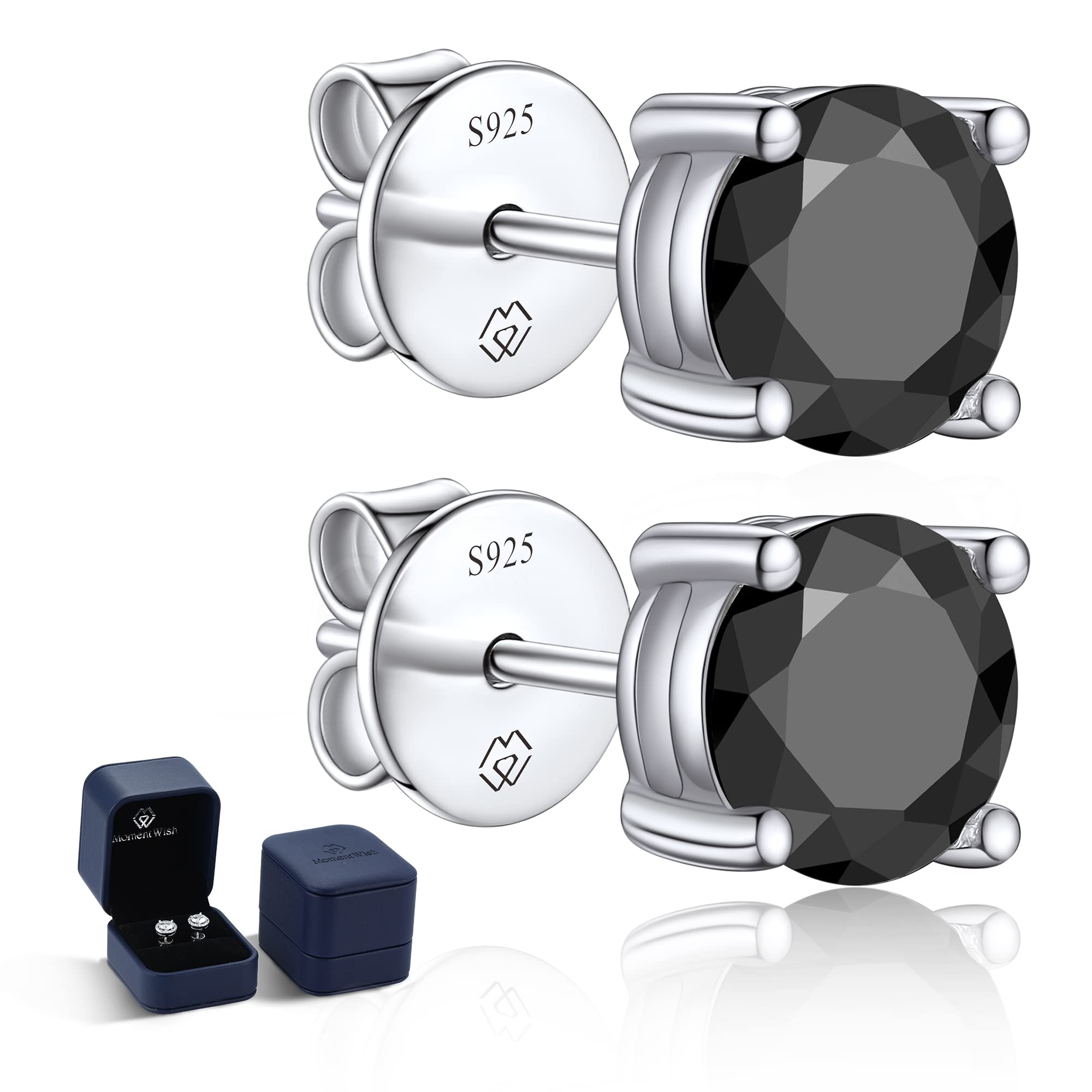 Black Moissanite Stud Earrings for Men & Women - 1-2 Carat Simulated Diamond, Sterling Silver, Hypoallergenic, Square Sparkly Earrings - Perfect Jewelry Gift for Him & Her - Ideal for Weddings, Parties, and Special Occasions