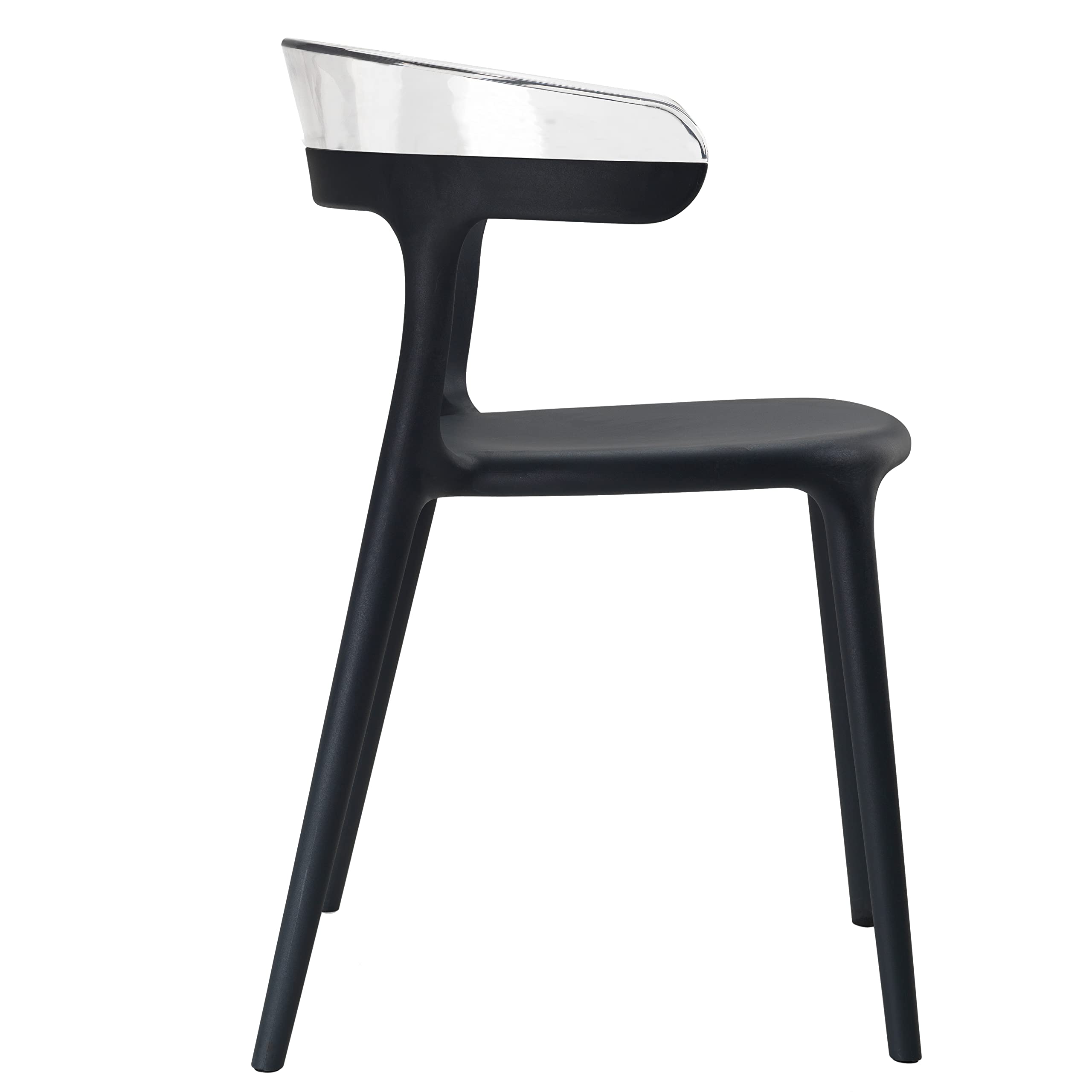 Modern Stackable Patio Dining Side Chair Set of 2 - Indoor/Outdoor Use - Black & Clear - Perfect for Backyard, Garden, Poolside or Balcony Seating