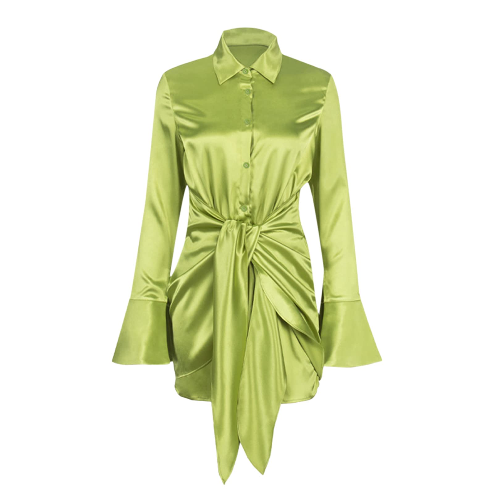 Y2K Women's Long Sleeve Sexy Deep V Neck Shirt Dress - Elegant Summer Evening Formal Party Club Dress for Night Out, Date Night, and Special Occasions