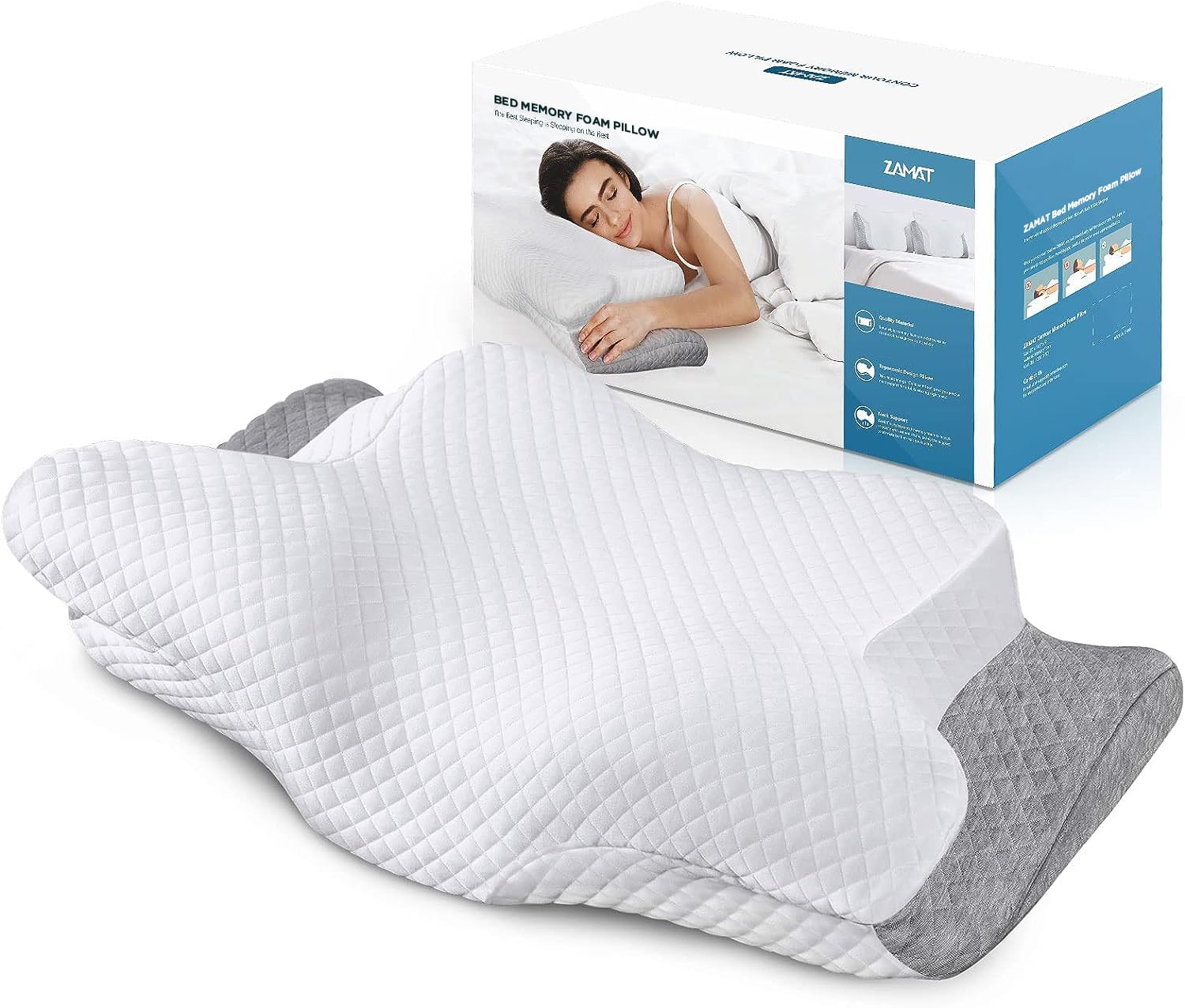 ZAMAT Adjustable Cervical Memory Foam Pillow for Neck Pain Relief - Orthopedic Bed Pillow for Side, Back & Stomach Sleepers - Ergonomic Support for Better Sleep & Posture - Perfect for Home, Travel & Office Use