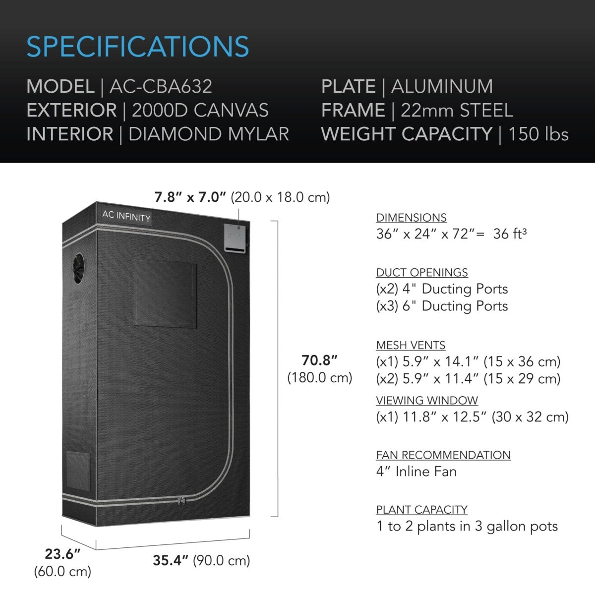 AC Infinity CLOUDLAB 632 Advanced Grow Tent 36