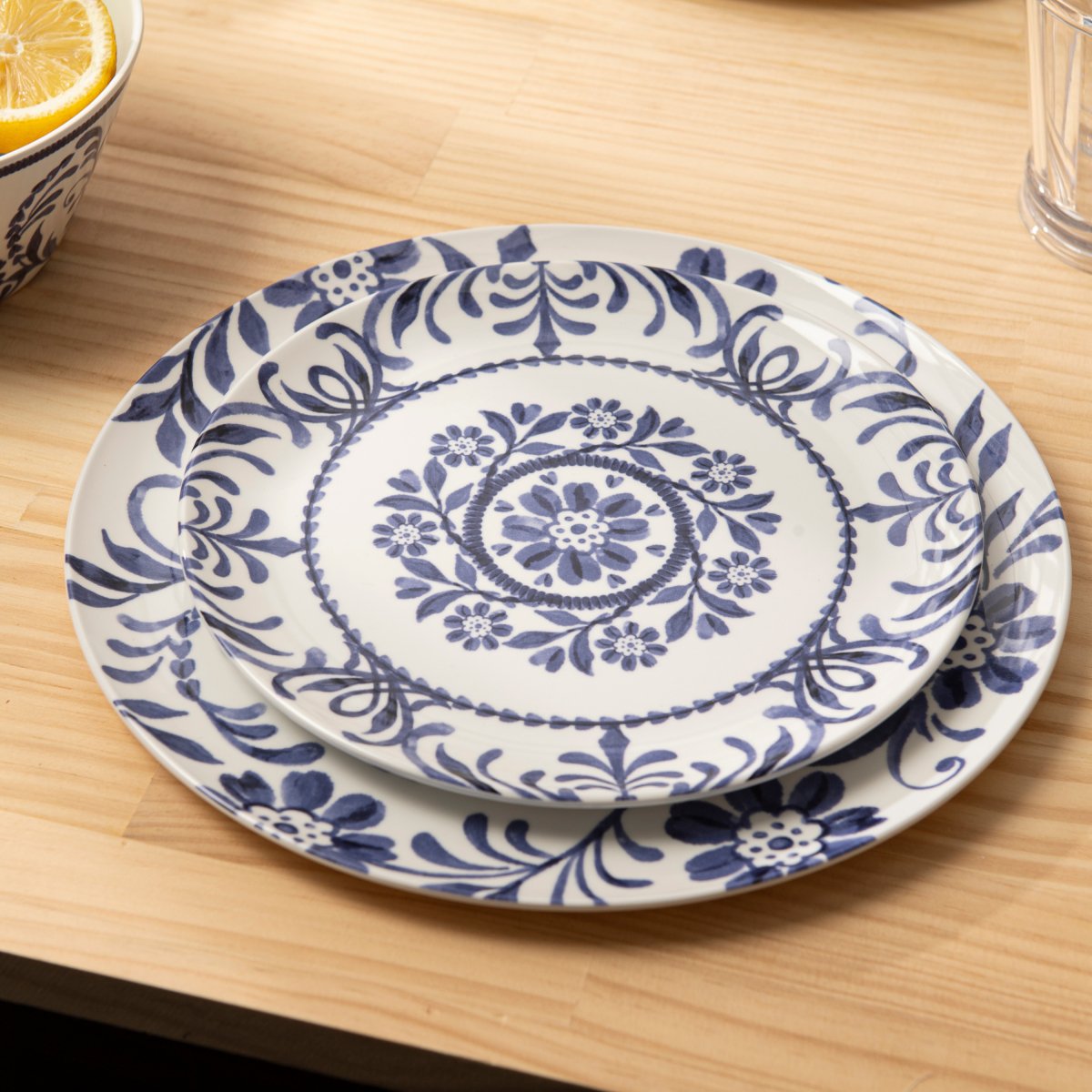 12-Piece Outdoor Dinnerware Set - Indigo Floral Design for Picnics, BBQs, and Garden Parties