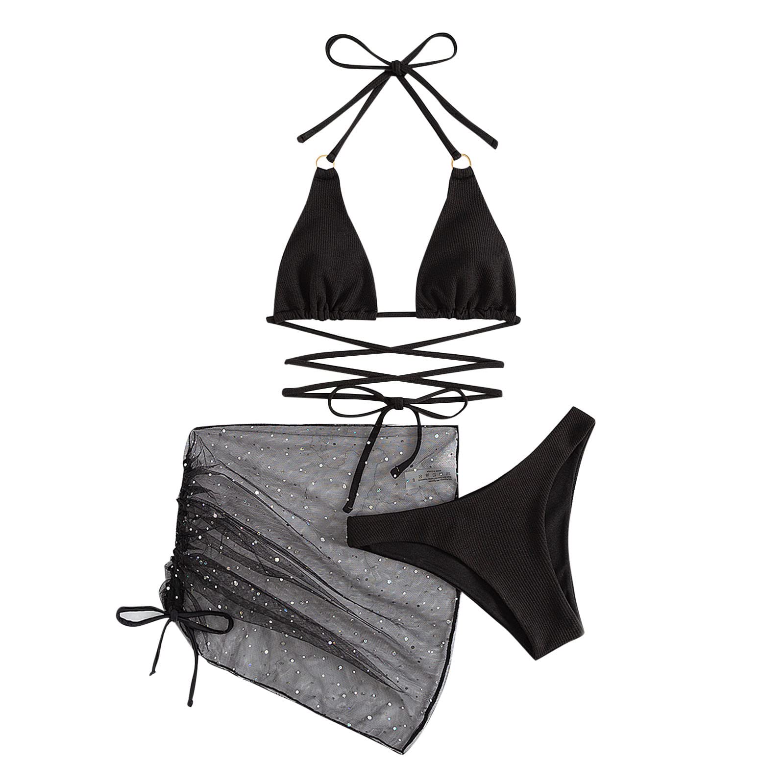 3-Pack Women's Mesh Push-Up Bikini Set - Sexy Open Piece Swimsuits for Teen Girls & Women, Beach & Pool Swimwear for Summer Vacations, Water Sports & Tropical Getaways