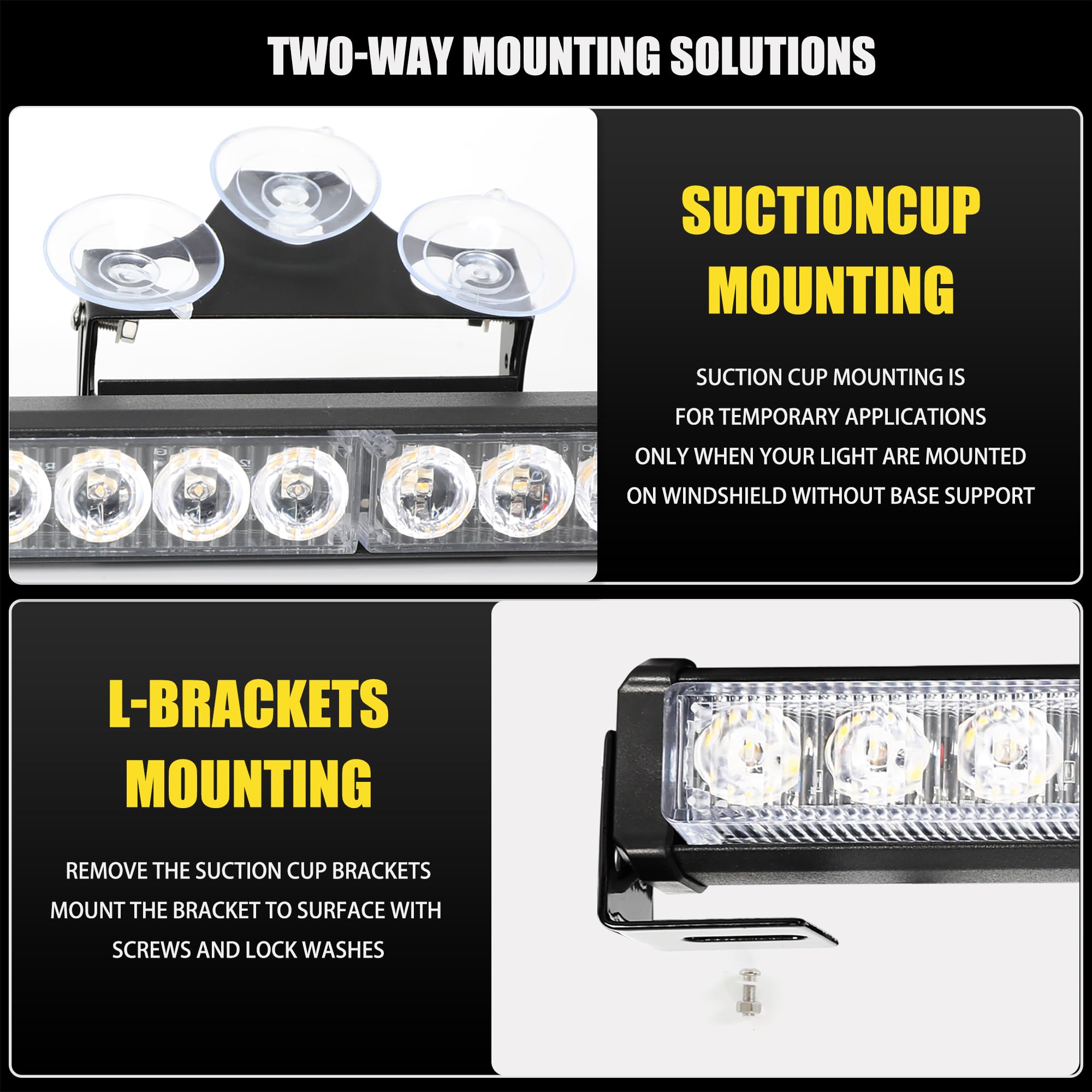 2 Pack 16.8 Inch Emergency Strobe Light Bar - 32 LED with 23 Flash Patterns, Hazard Warning & Traffic Advisor for Vehicles, Trucks, Snow Plows | Interior Safety Warning Lights for Roadside Emergencies, Construction Zones & Nighttime Visibility