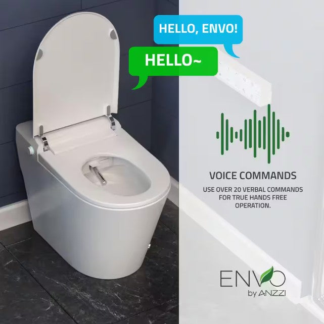 Anzzi TL ST950WIFI WH Envo Echo Smart Bidet Toilet - 1.28 GPF Elongated Bowl with Voice & WiFi Control - Modern Touchless Flushing for Hygienic Bathroom Experience - Perfect for Smart Homes and Luxury Bathrooms