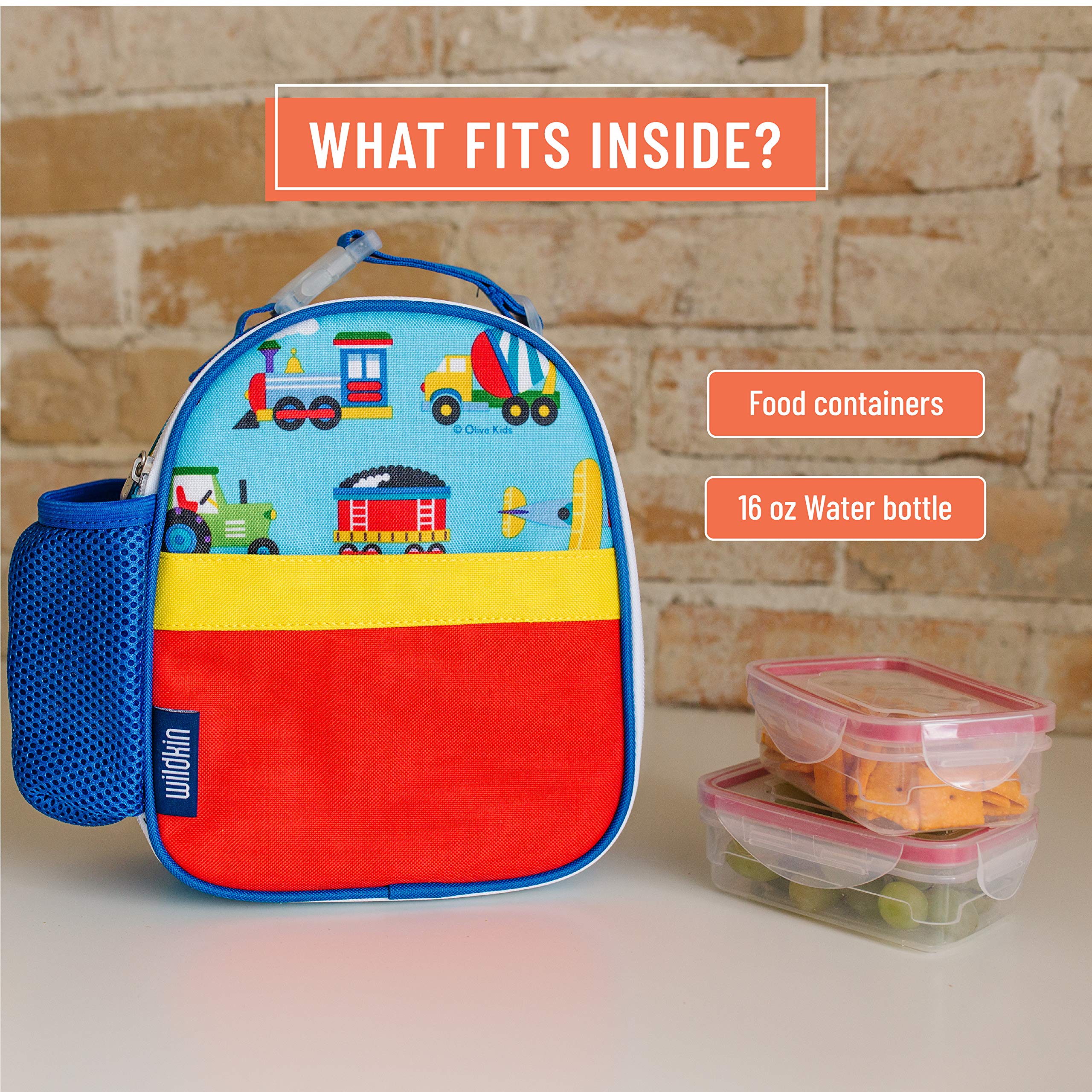 Wildkin Insulated Clip-in Lunch Box for Kids - BPA-Free, Leak-Proof & Durable - Perfect for School Lunches, Travel Snacks & Outdoor Activities (Trains, Planes & Trucks Design)