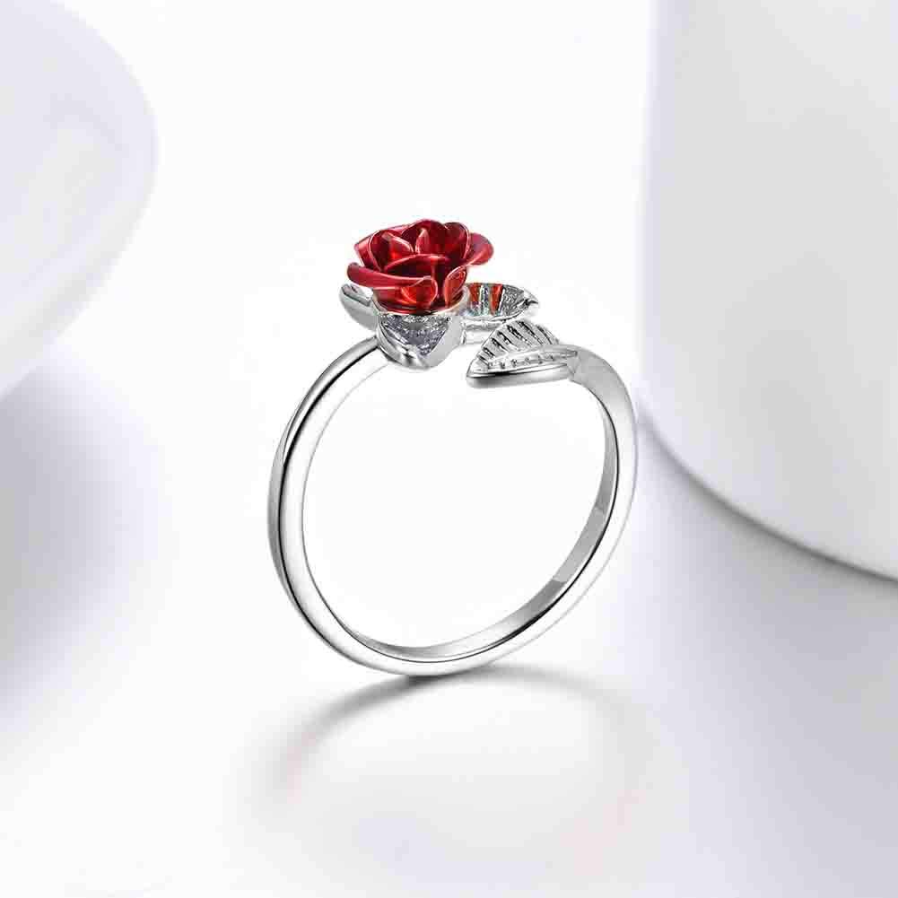 Exquisite Rose Flower Open Adjustable Ring for Women - Silver Love Wedding Engagement Jewelry Gift | Perfect for Valentine's Day, Anniversaries & Romantic Occasions