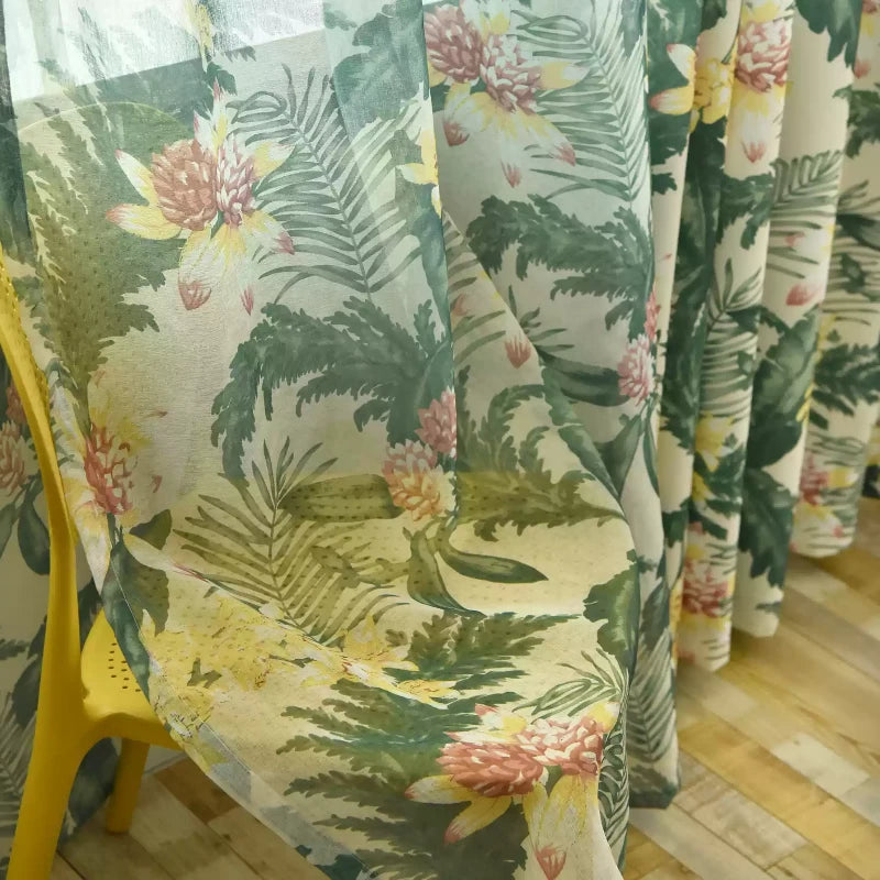 Ciara Tropical Botanical Semi-Sheer Curtains - Custom Printed Window Drapes for Living Room, Bedroom & Bathroom - Light Filtering Floral Design with Nature-Inspired Decor