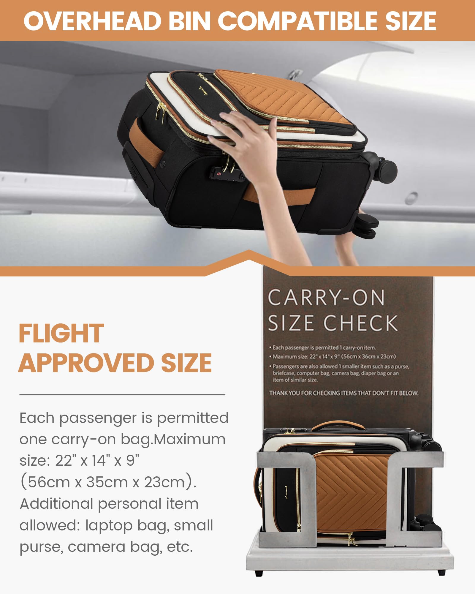 LOVEVOOK 20 Inch Carry On Luggage 22x14x9 Airline Approved Softside Rolling Suitcase with Wheels & TSA Lock - Lightweight Travel Luggage for Women & Men - Perfect for Business Trips, Weekend Getaways & Air Travel