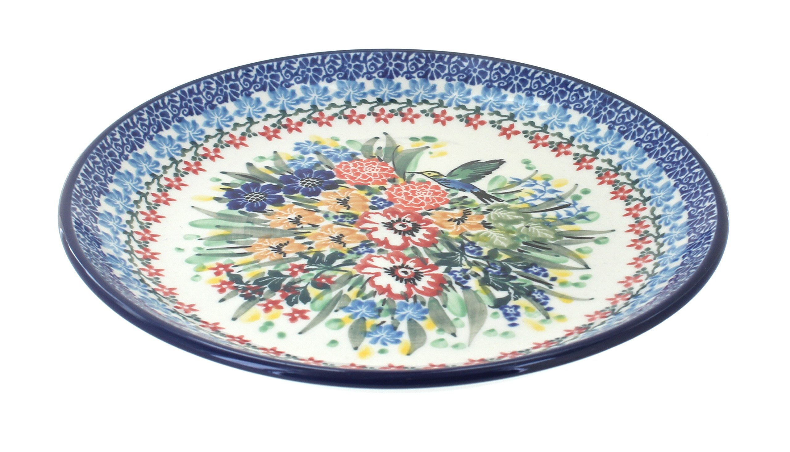 Hand-Painted Blue Rose Polish Pottery Hummingbird Dessert Plate - Elegant Floral Design for Afternoon Tea, Wedding Favors & Home Decor