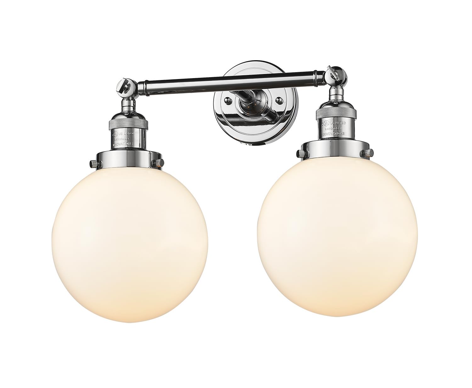 Vintage Dimmable LED Bathroom Light Fixture - 2 Light Polished Chrome - 208-PC-G201-8-LED - Energy Efficient Bathroom Vanity Lighting for Modern & Classic Home Decor