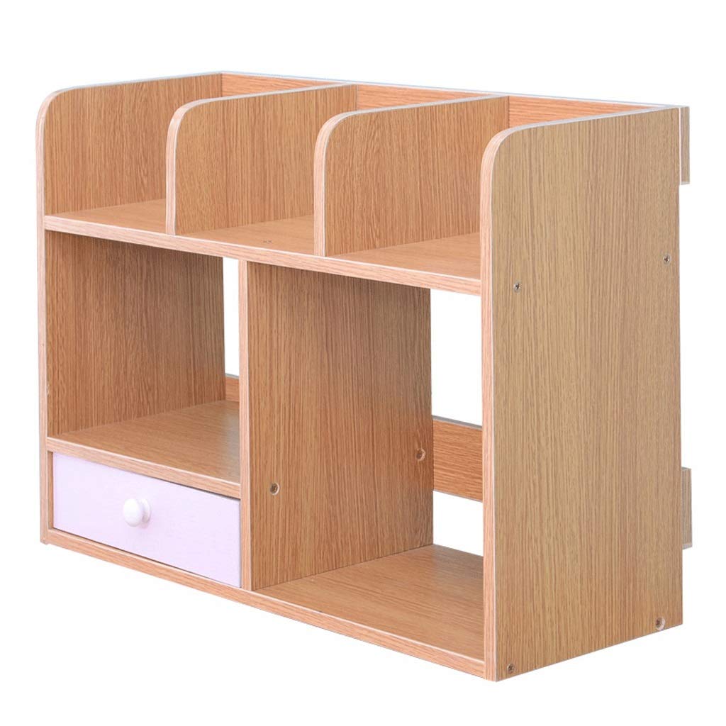 Double Layer Desktop Bookshelf with Drawers - Home Office Storage for Books & Files