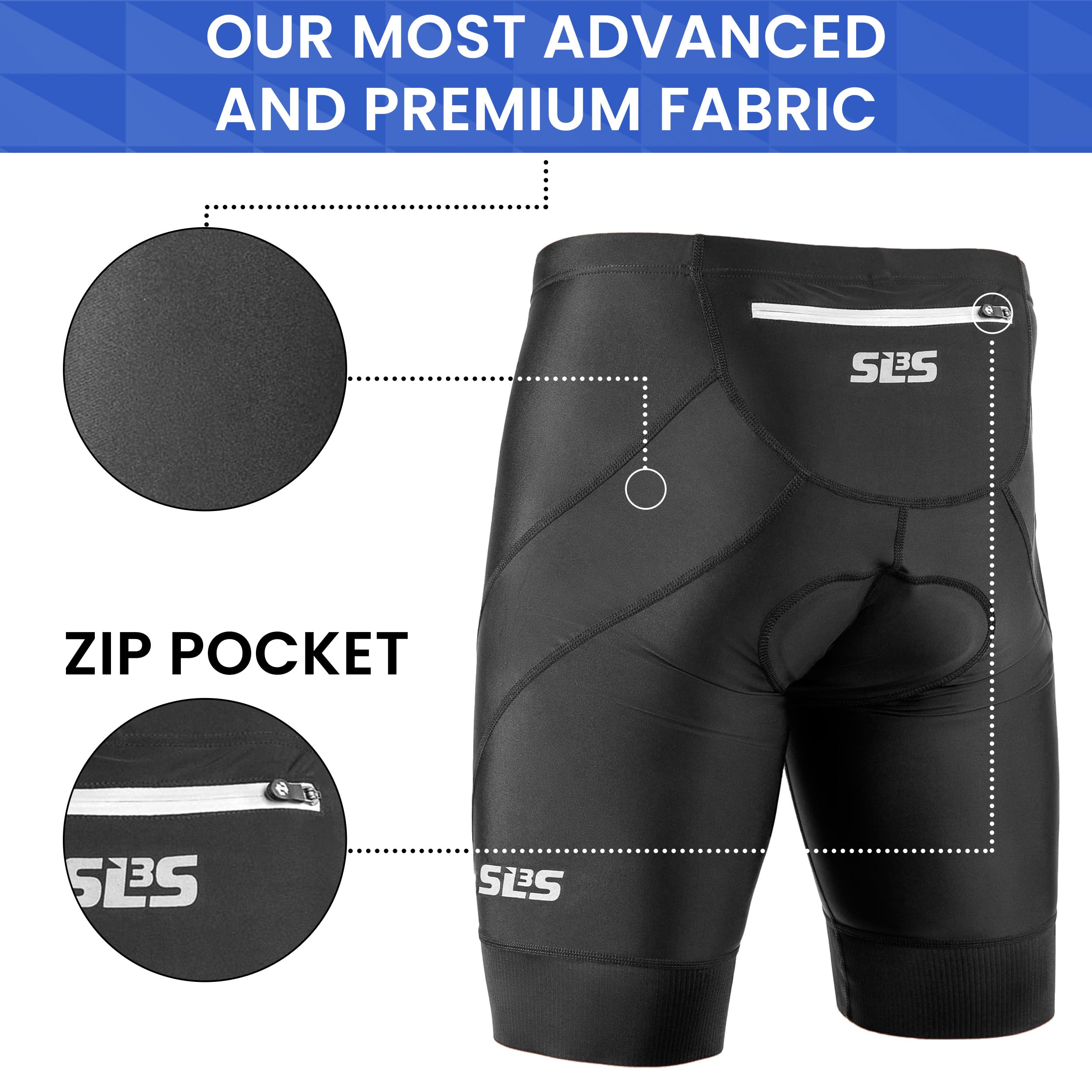 Men's Triathlon Shorts - Padded Swim Bike Run Shorts for Duathlon & Triathlon with Pocket - Ideal for Training, Racing & Outdoor Sports