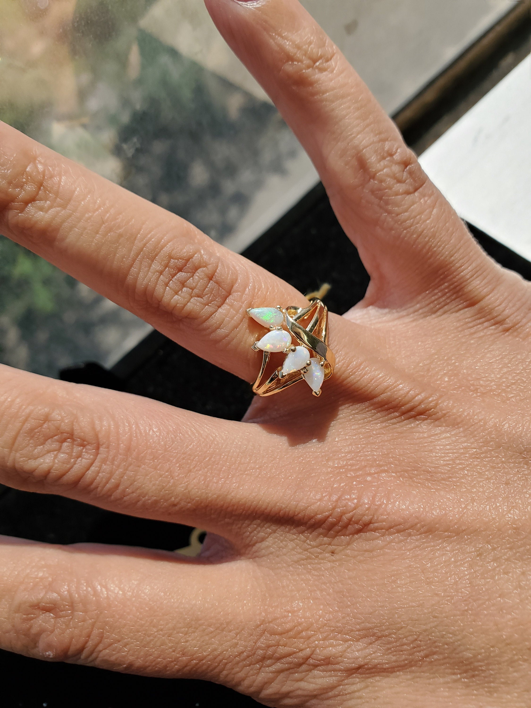 10K Yellow Gold Pear Shaped Opal Ring - Elegant Birthstone Jewelry for Women, Perfect for Weddings, Anniversaries & Special Occasions