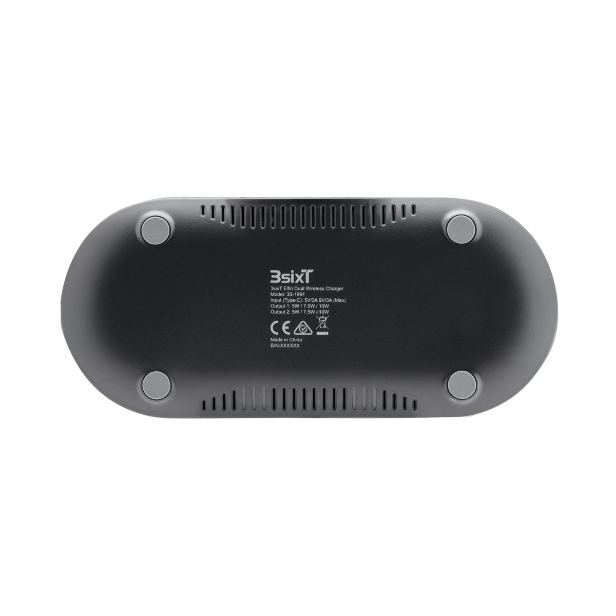 3sixT Elfin Double 10W + 10W Fast Wireless Charger with AC Adapter - Dual Phone Charging Station for iPhone, Samsung, AirPods - Perfect for Bedside, Office & Travel