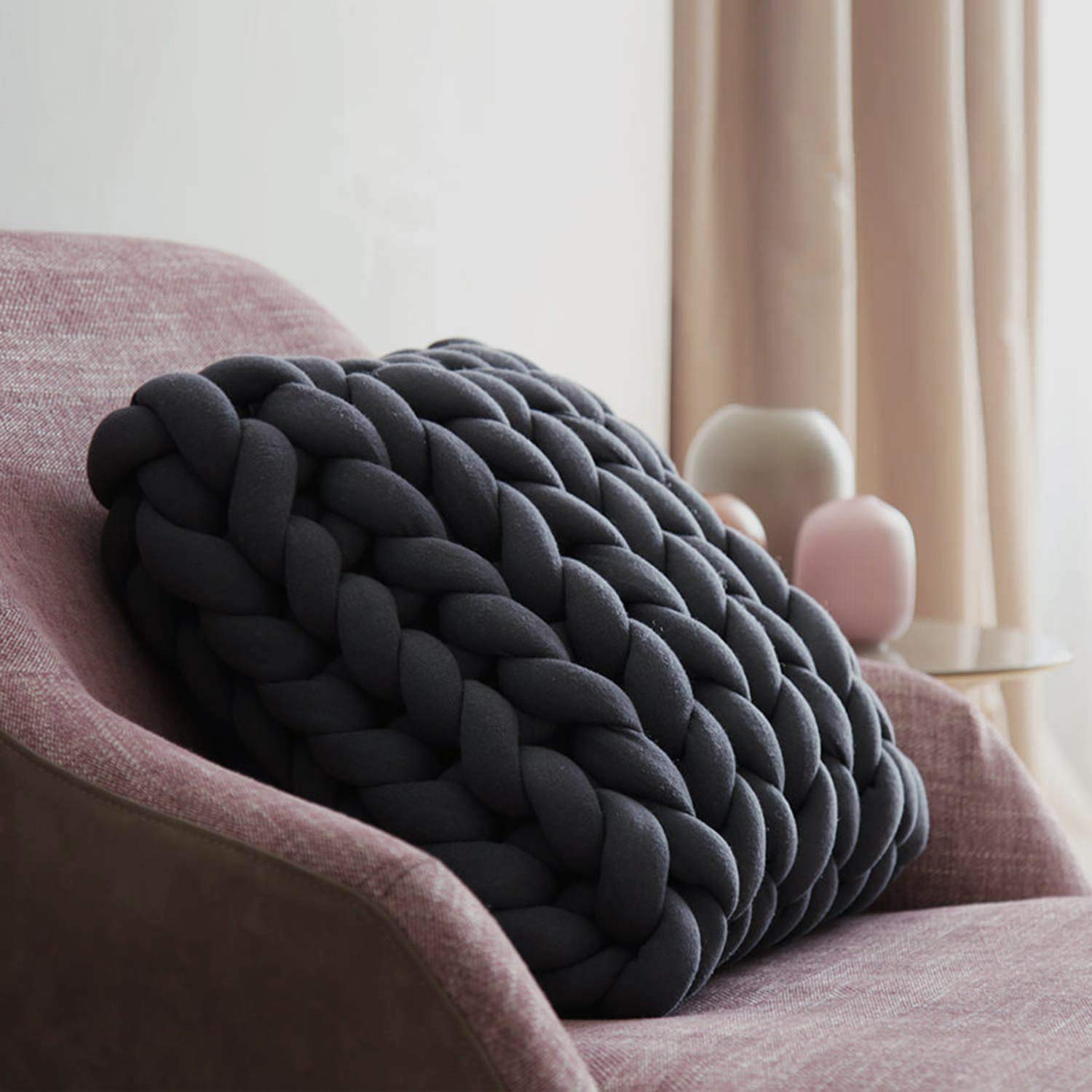 Clootess Chunky Braid Cotton Yarn for Arm Knitting - 8 lbs Black, Machine Washable - Perfect for DIY Throw Blankets, Pet Beds & Handmade Crafts