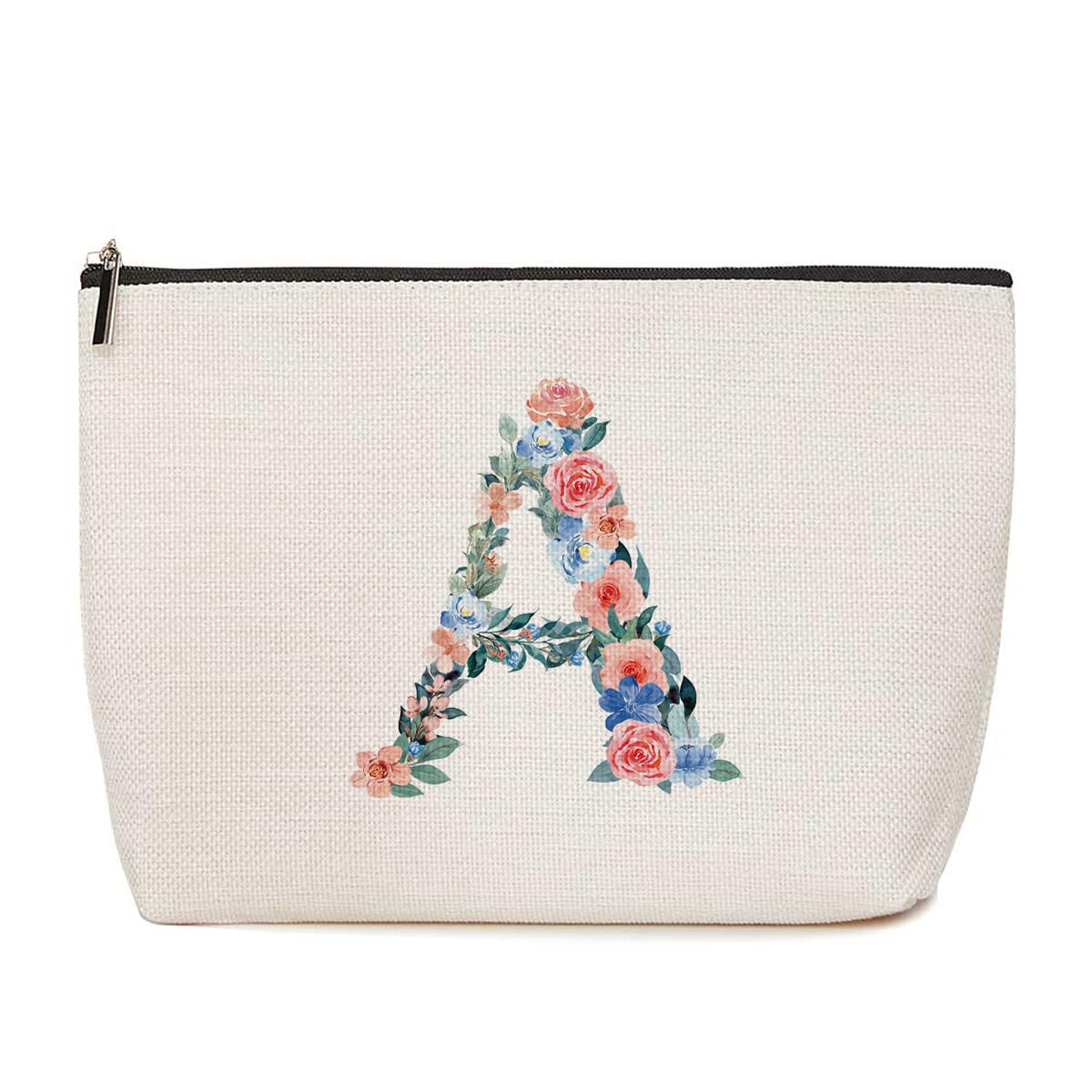 Personalized Monogrammed Makeup Bag - Floral Letter A Cosmetic & Toiletry Travel Organizer for Women | Perfect Gift for Bride, Bridesmaid, Teacher, Sister | Birthday, Christmas, Bridal Shower Present | Compact & Stylish for Travel, Gym, Work & Daily Use