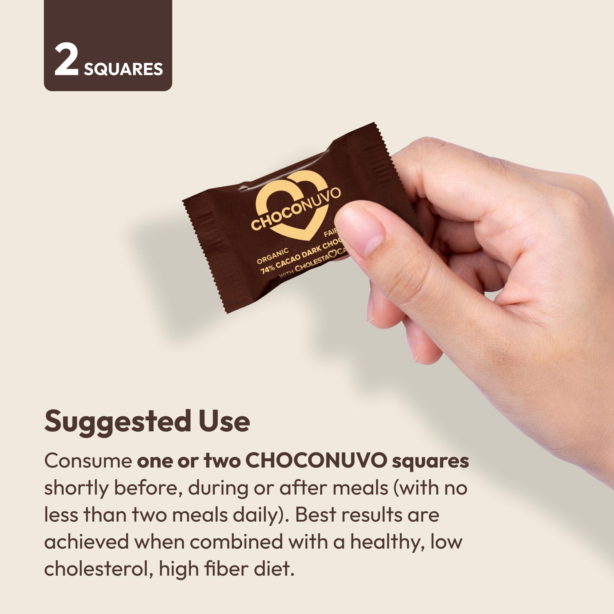 Organic Fair Trade ANDREW LESSMAN ChocoNuvo 74% Cacao Dark Chocolate - 120 Pieces, Low Fat Low Sugar, 26 Calorie Squares with Plant Sterols for Healthy Cholesterol Balance | Perfect for Gifts, Healthy Snacking & Heart-Conscious Diets