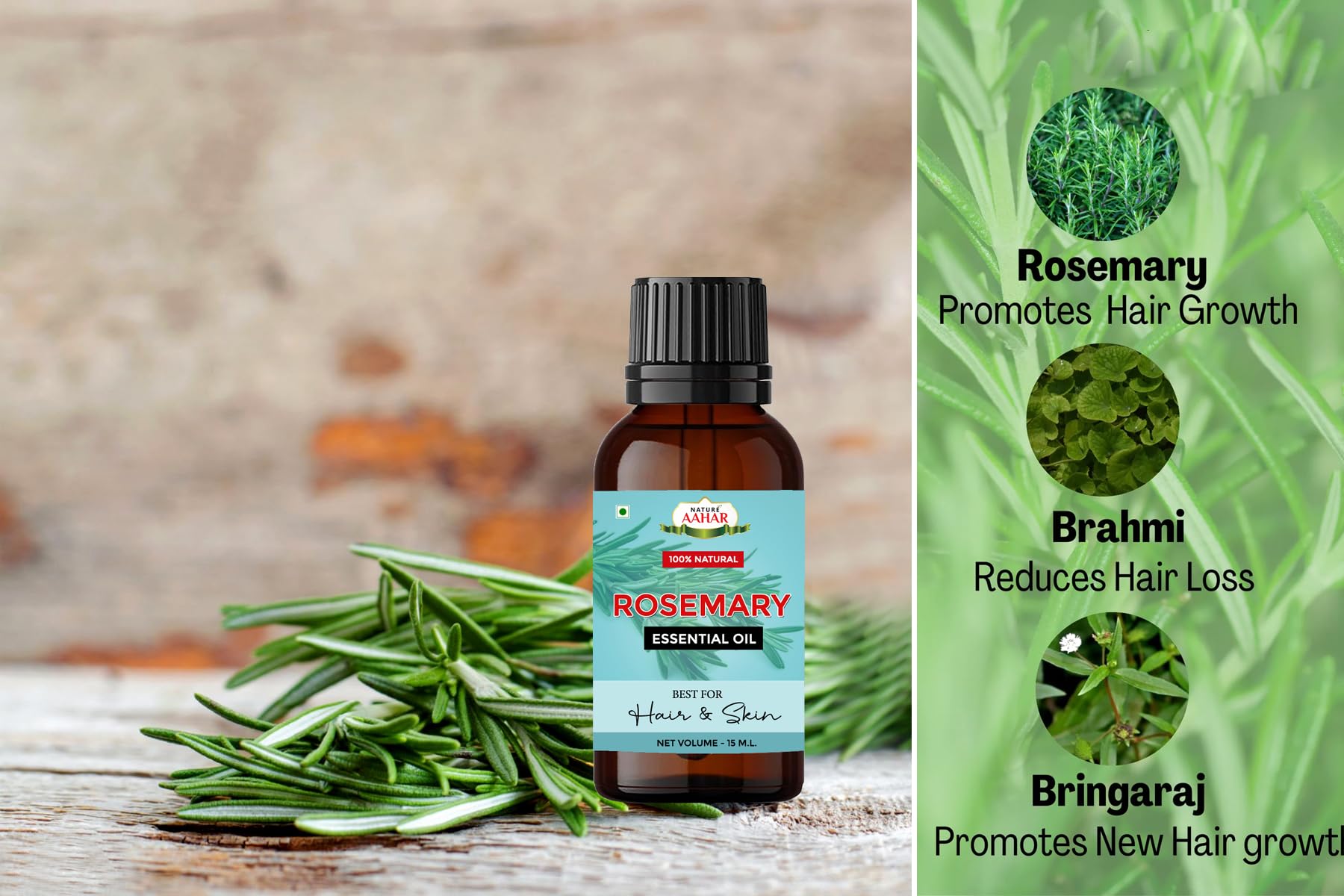 Pure Rosemary Essential Oil & Dried Rosemary Leaves Combo (15ml Oil + 100g Leaves) for Hair Growth, Skin Care & Aromatherapy | Natural Face Serum, Scalp Treatment & Cooking Ingredient