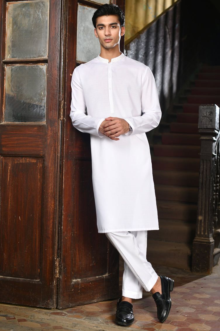 Stylish Blended White Kurta by J. Junaid Jamshed - Perfect for Casual Wear, Festivals & Special Occasions