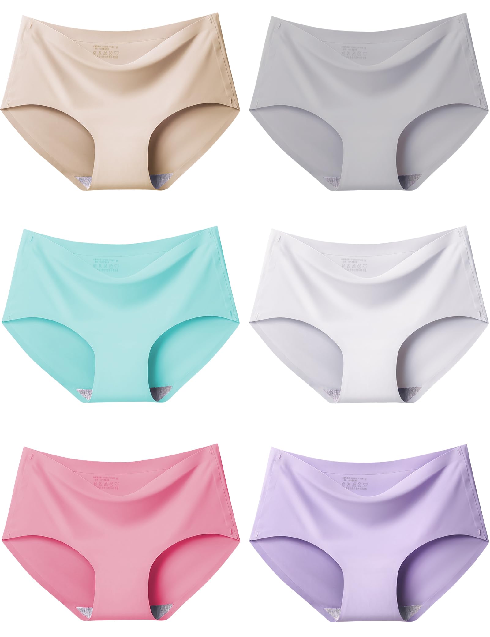 Kiench Seamless No Show Bikini Panties for Women & Teens - 6 Pack Soft Stretch Underwear Set - Perfect for Yoga, Workout, Daily Wear and Travel